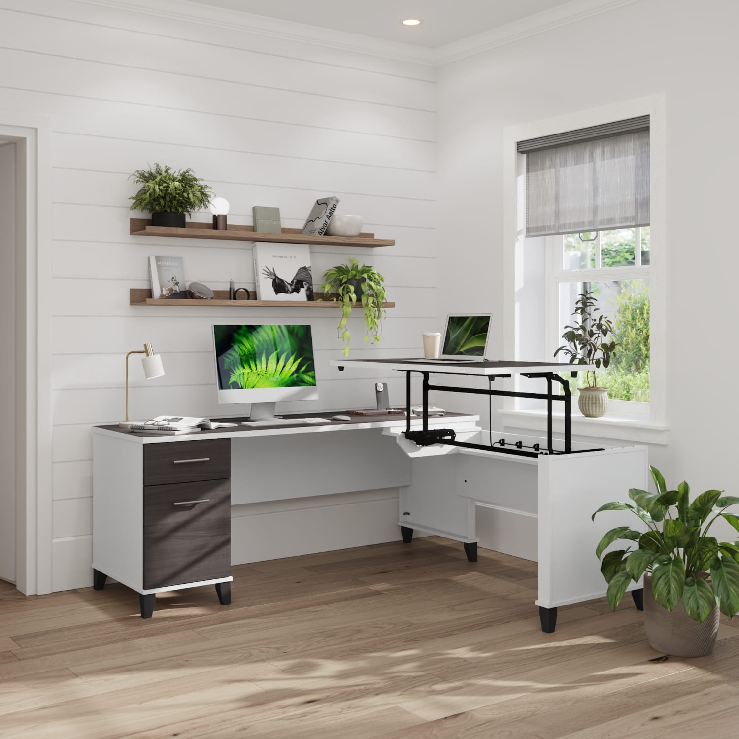 Bush Furniture Somerset 72inW 3-Position Sit-to-Stand L-Shaped Desk, Storm Gray/White, Standard Delivery - Image 3