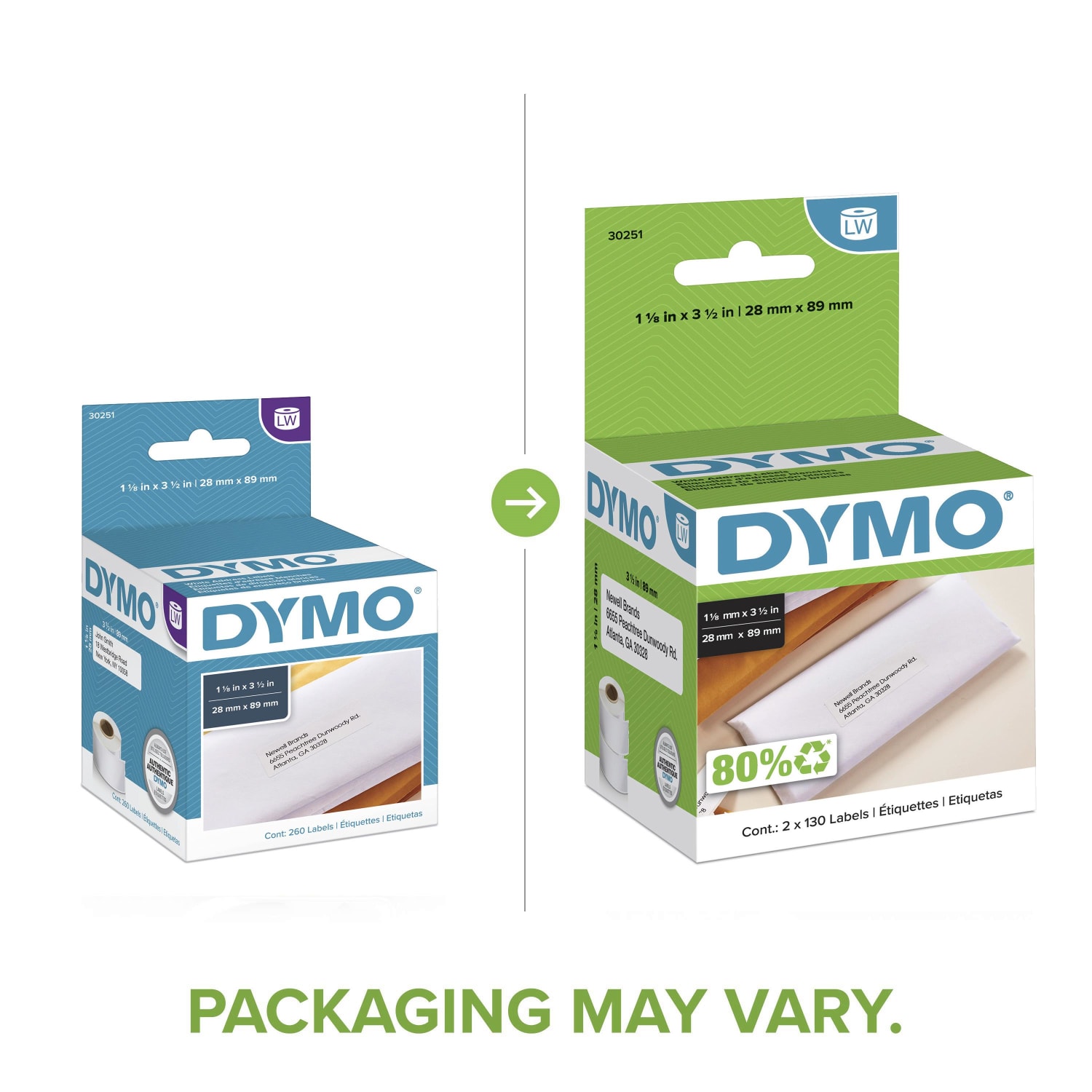 DYMO 30251 LabelWriter Address Labels, 30251, 1 1/8in x 3 1/2in, White, 130 Labels Per Roll, Pack Of 2 Rolls - Image 3
