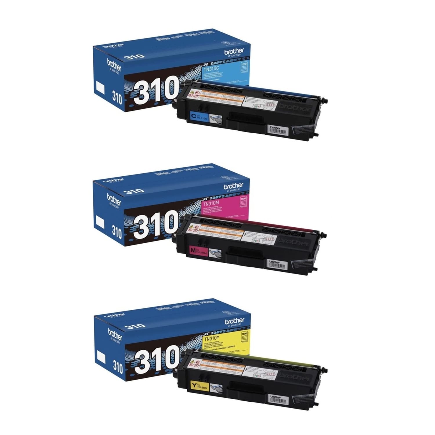 Brother TN310 3-Color Cyan/Magenta/Yellow Toner Cartridges, Pack Of 3 Cartridges, TN310CMY-OD