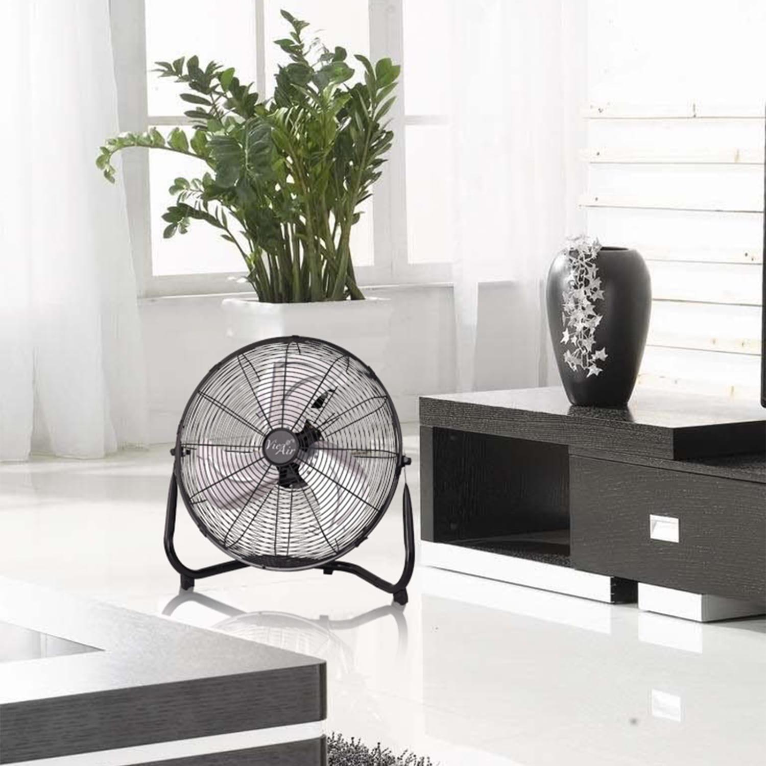 Vie Air 14in 3-Speed High-Velocity Floor Fan, 16-3/4inH x 16-3/4inW x 7-1/2inD, Black - Image 3