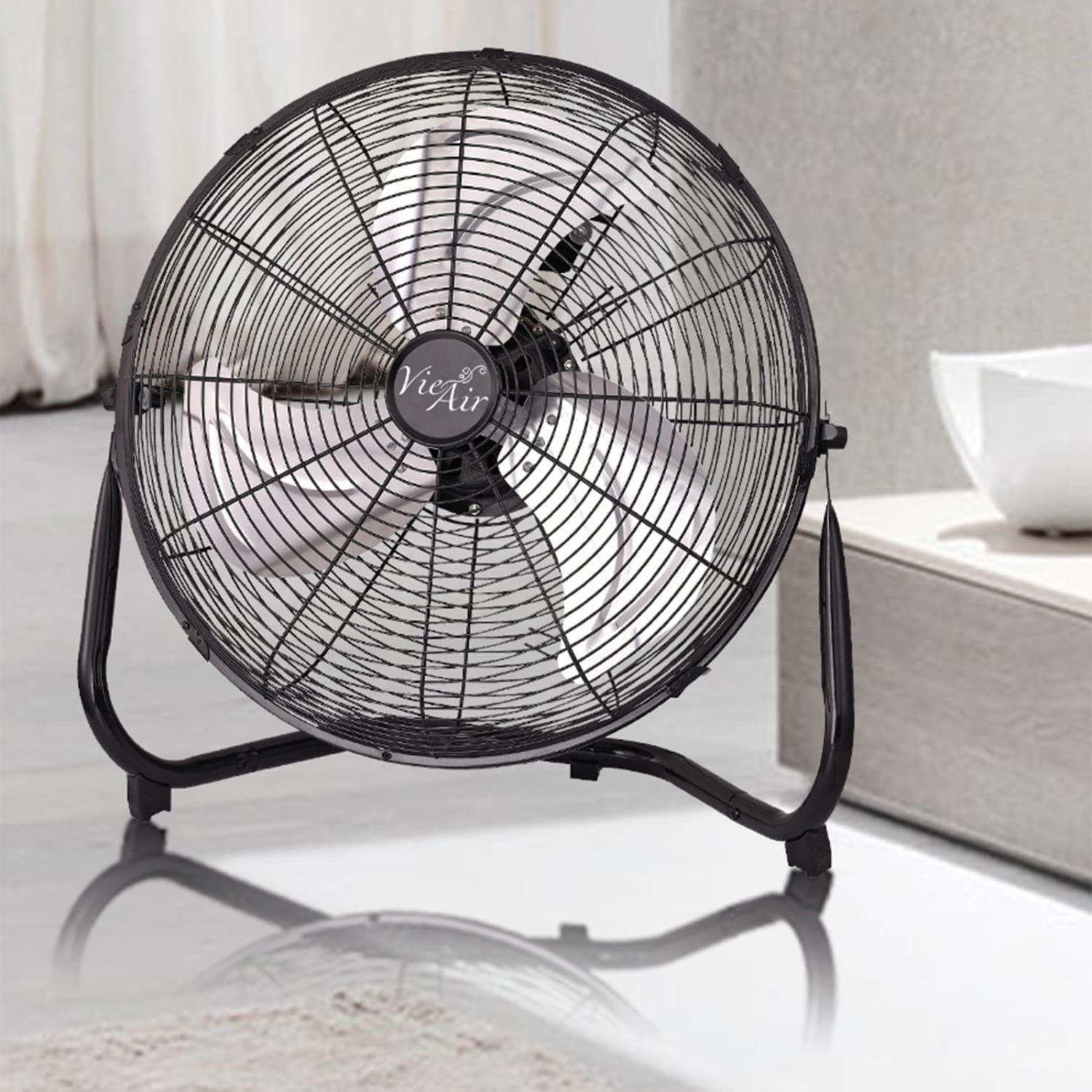 Vie Air 14in 3-Speed High-Velocity Floor Fan, 16-3/4inH x 16-3/4inW x 7-1/2inD, Black - Image 4