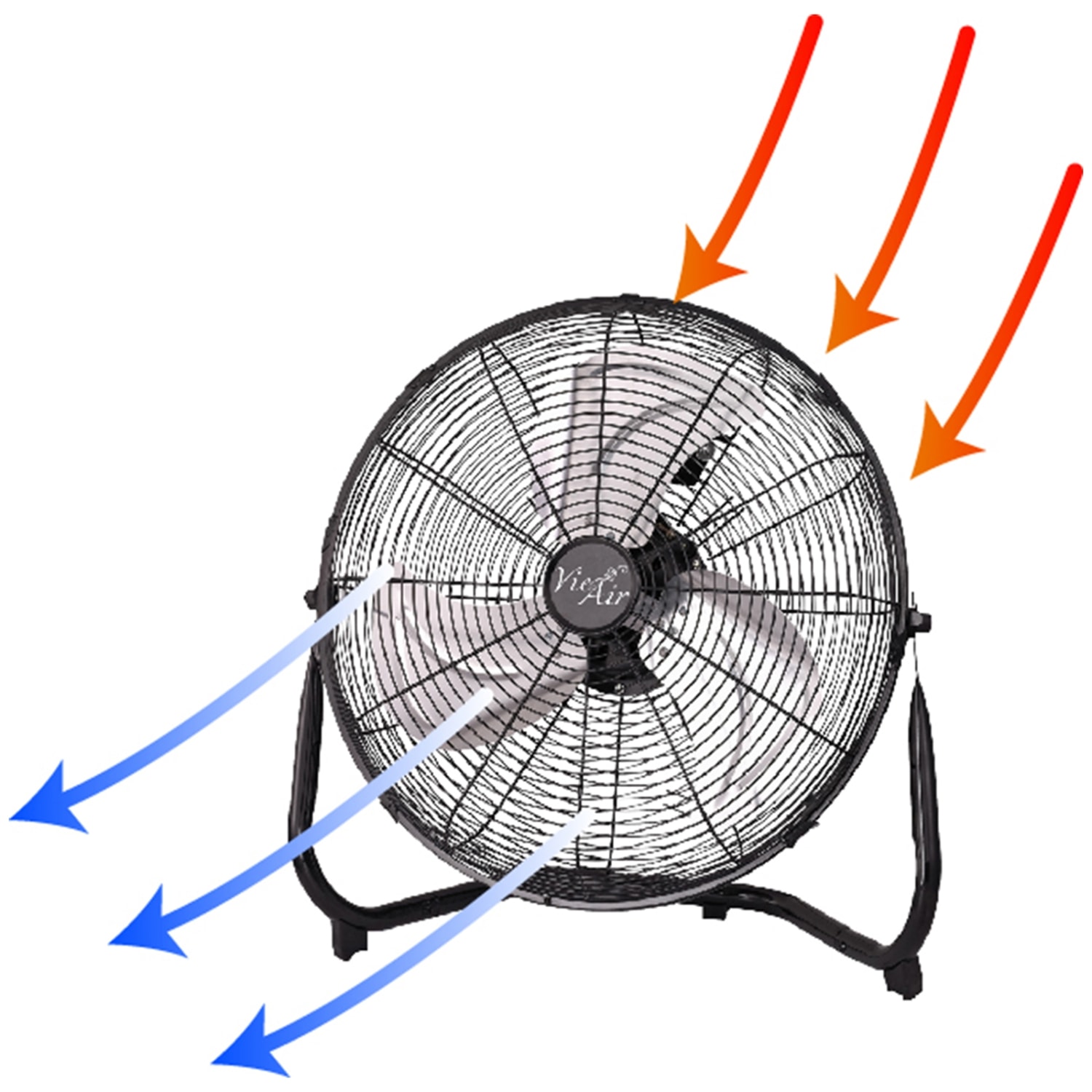 Vie Air 14in 3-Speed High-Velocity Floor Fan, 16-3/4inH x 16-3/4inW x 7-1/2inD, Black - Image 5