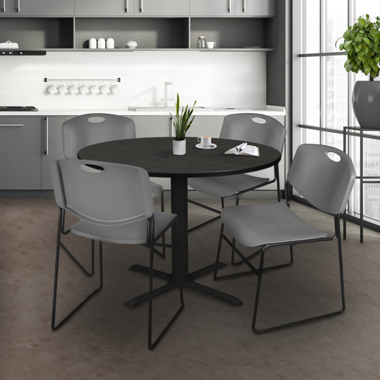 Regency Zeng Polyurethane Armless Stacking Chairs BlackGray Pack Of 8 Chairs PopularChairscom