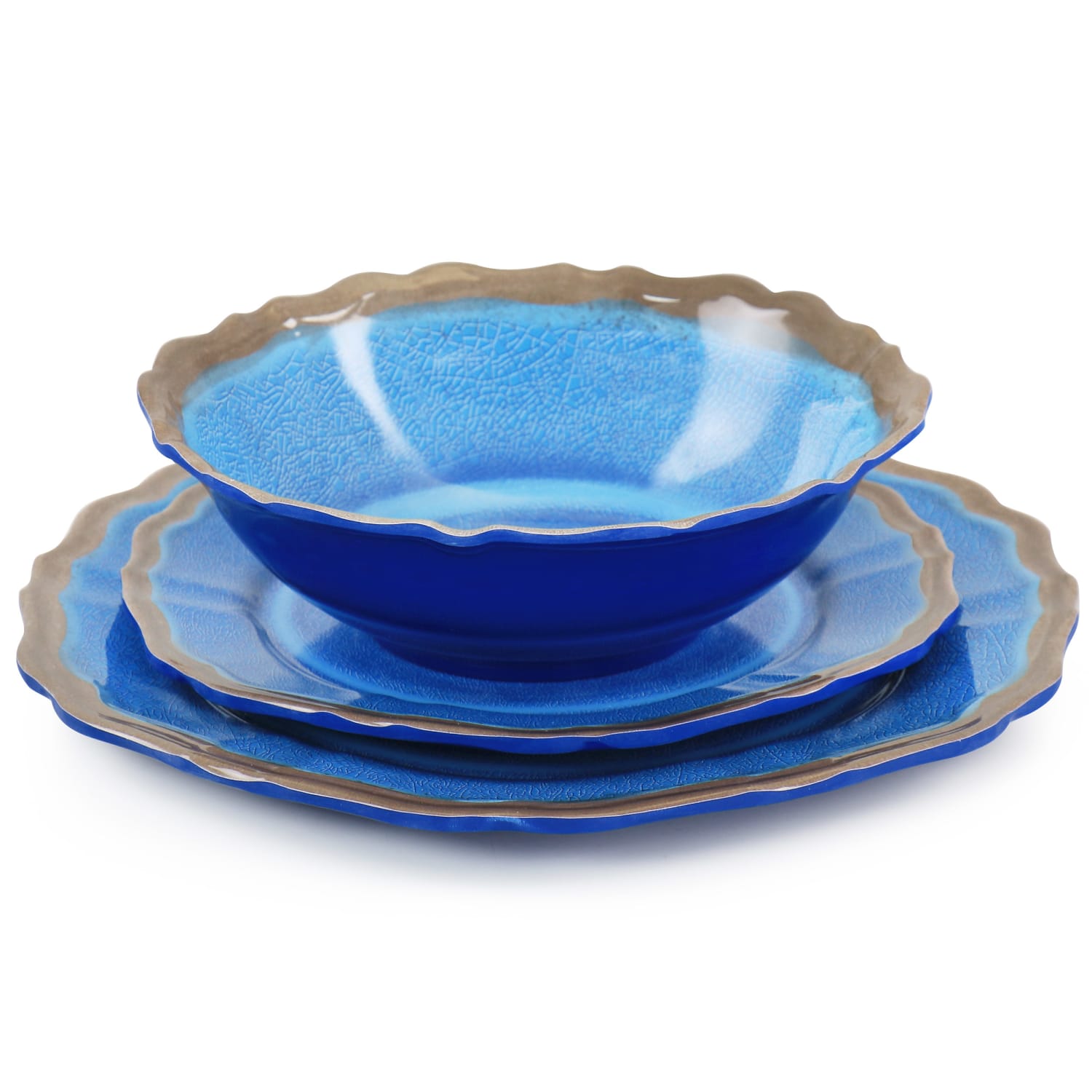 Elama Roma 12-Piece Melamine Dinnerware Set, Blue - Image 4