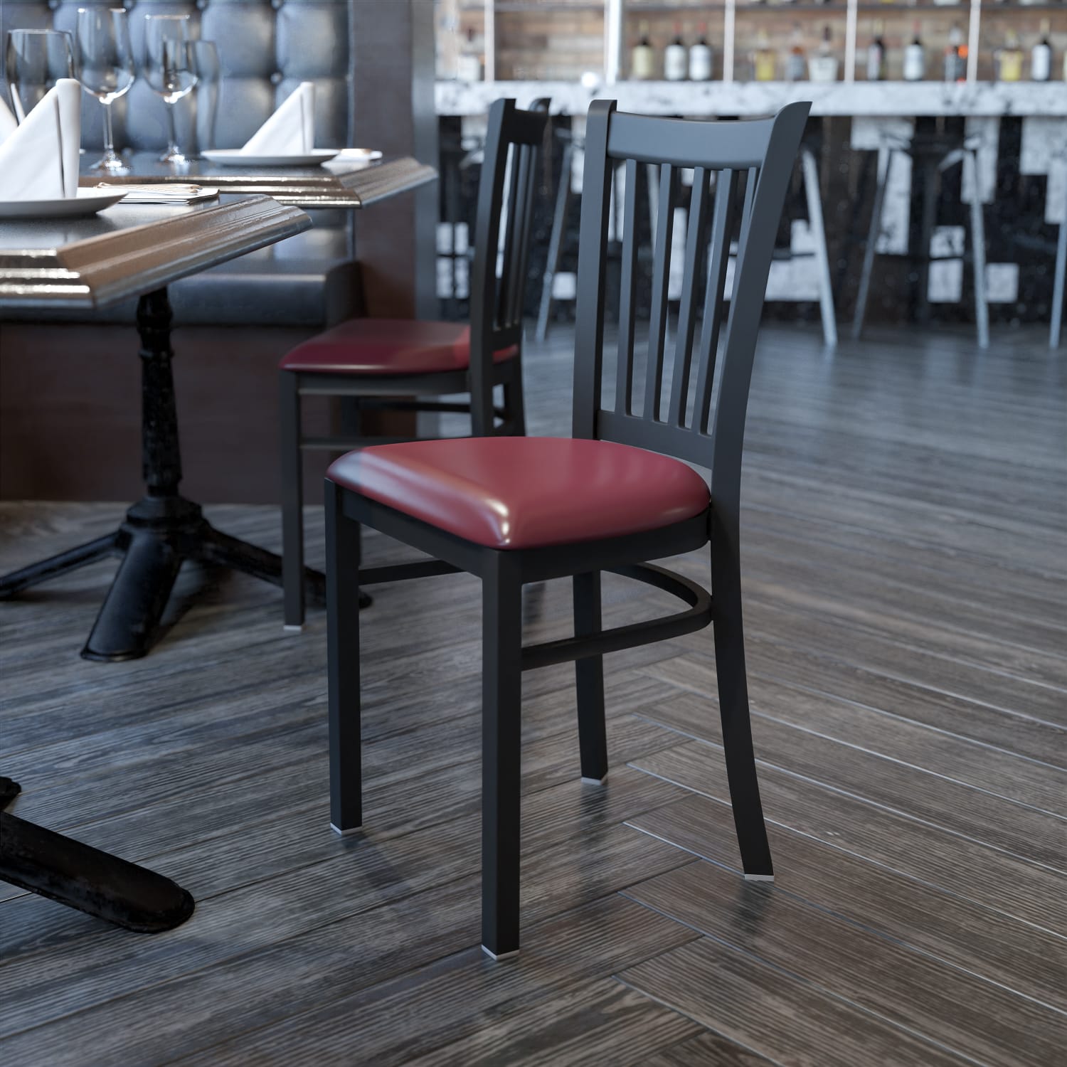 Flash Furniture Vertical Back Restaurant Accent Chair, Burgundy Seat/Black Frame