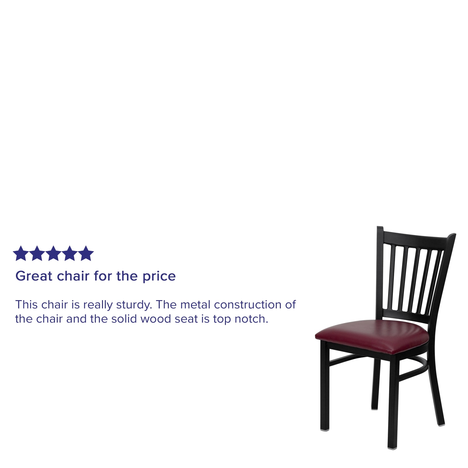 Flash Furniture Vertical Back Restaurant Accent Chair, Burgundy Seat/Black Frame - Image 5