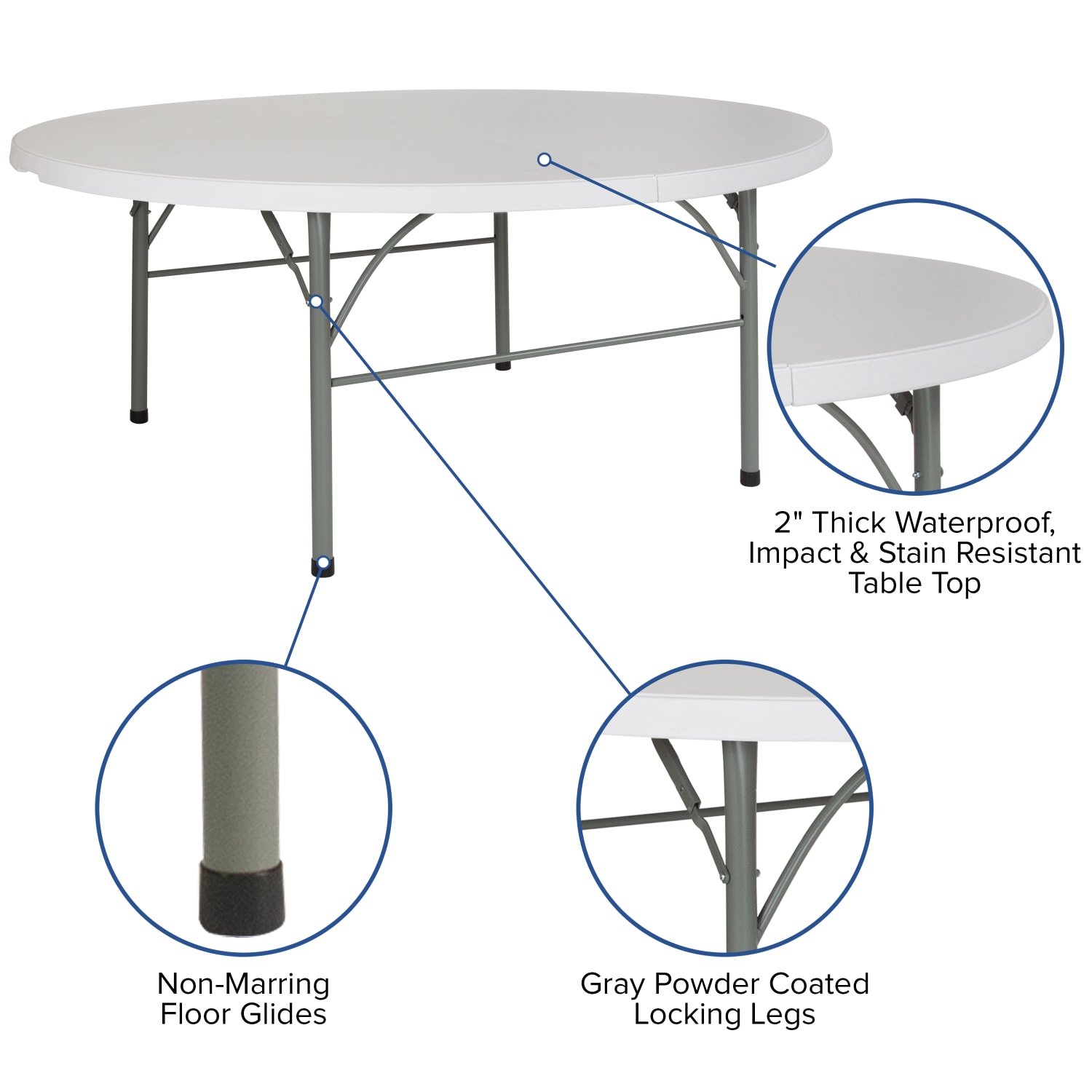 Flash Furniture Round Bi-Fold Plastic Banquet And Event Folding Table, 29inH x 71inW x 71inD, Granite White - Image 6