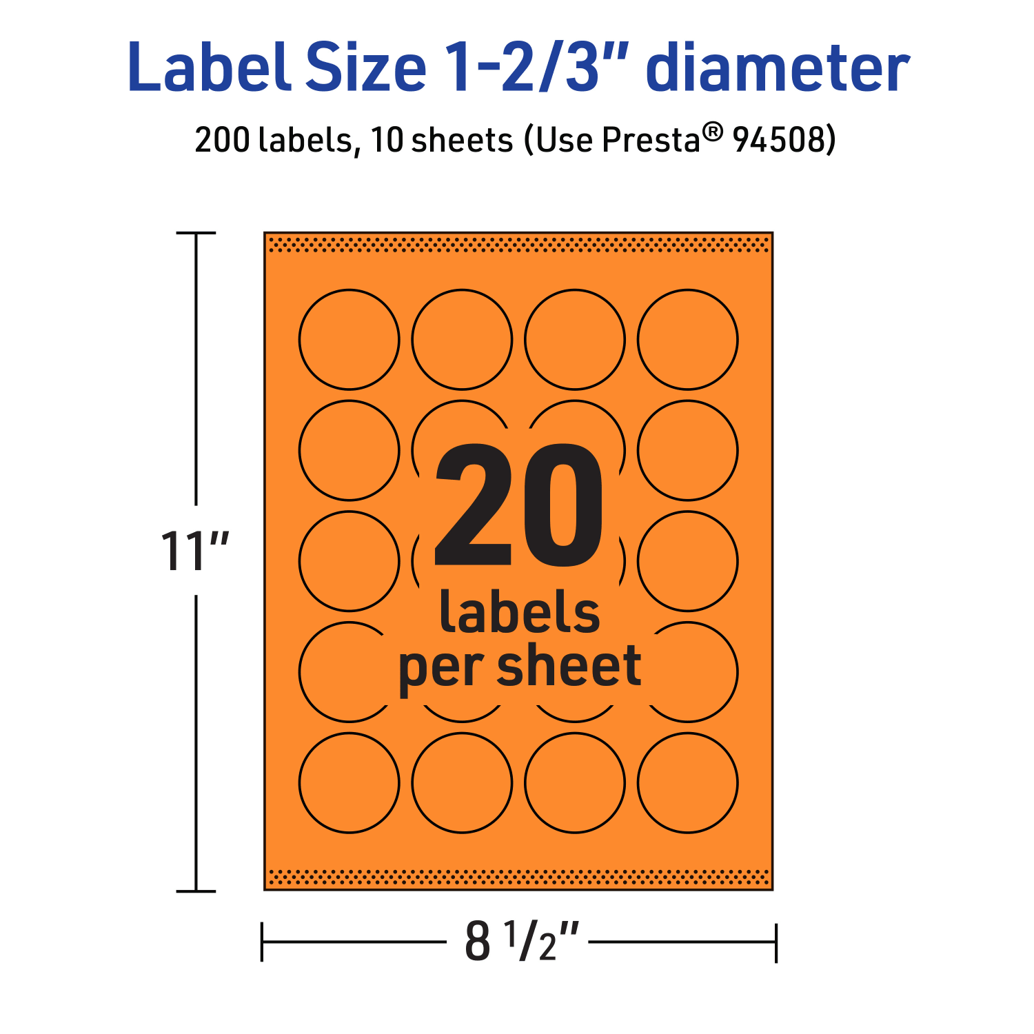Avery Print-To-The-Edge Labels With Sure Feed Technology And Easy Peel Label Feature, 94508-BOP10, Round, 1-2/3in, Matte Bright Orange, Pack of 200 - Image 6