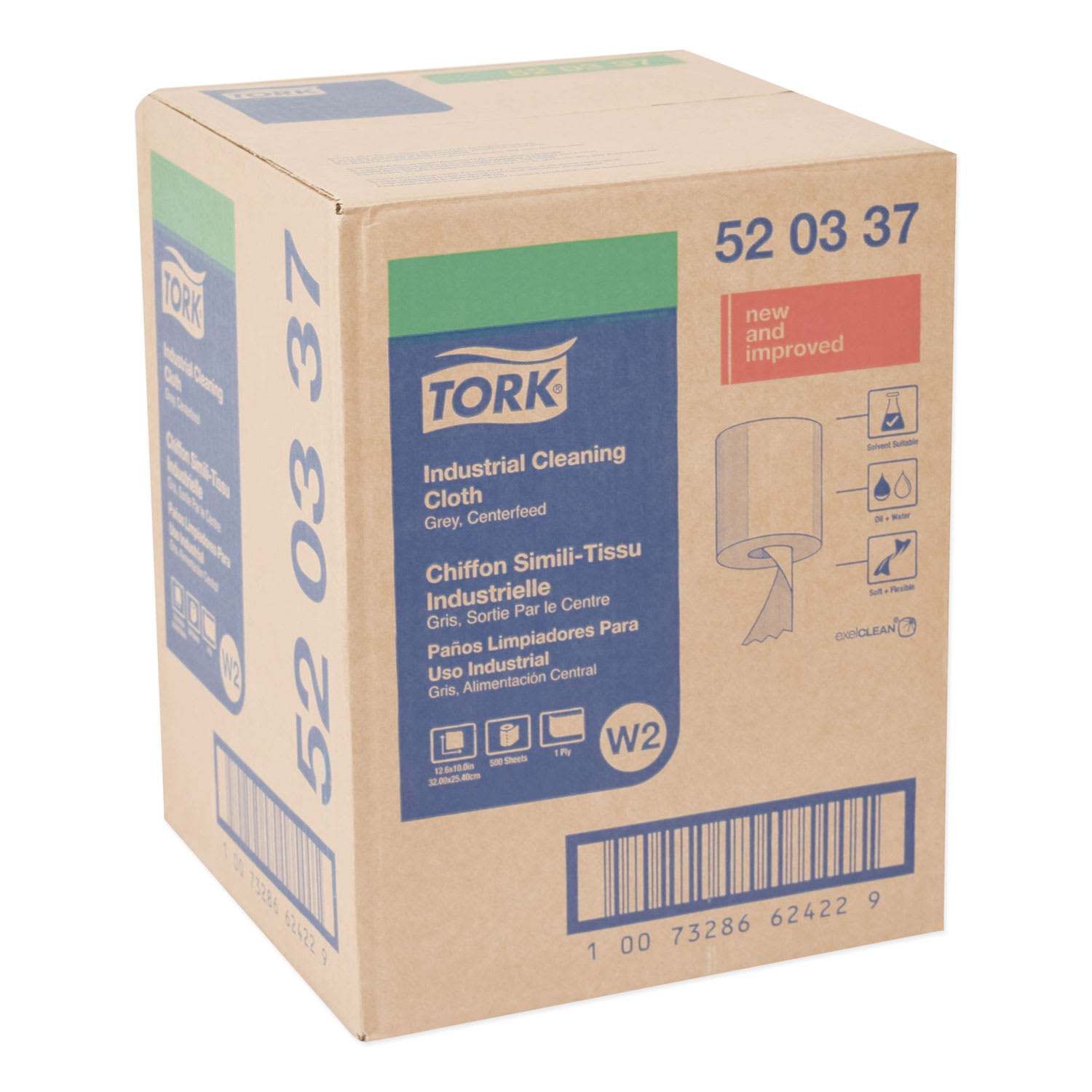 Tork Industrial Cleaning Cloths, 1-Ply, 12.6 x 10, Gray, 500 Wipes/Roll - Image 3