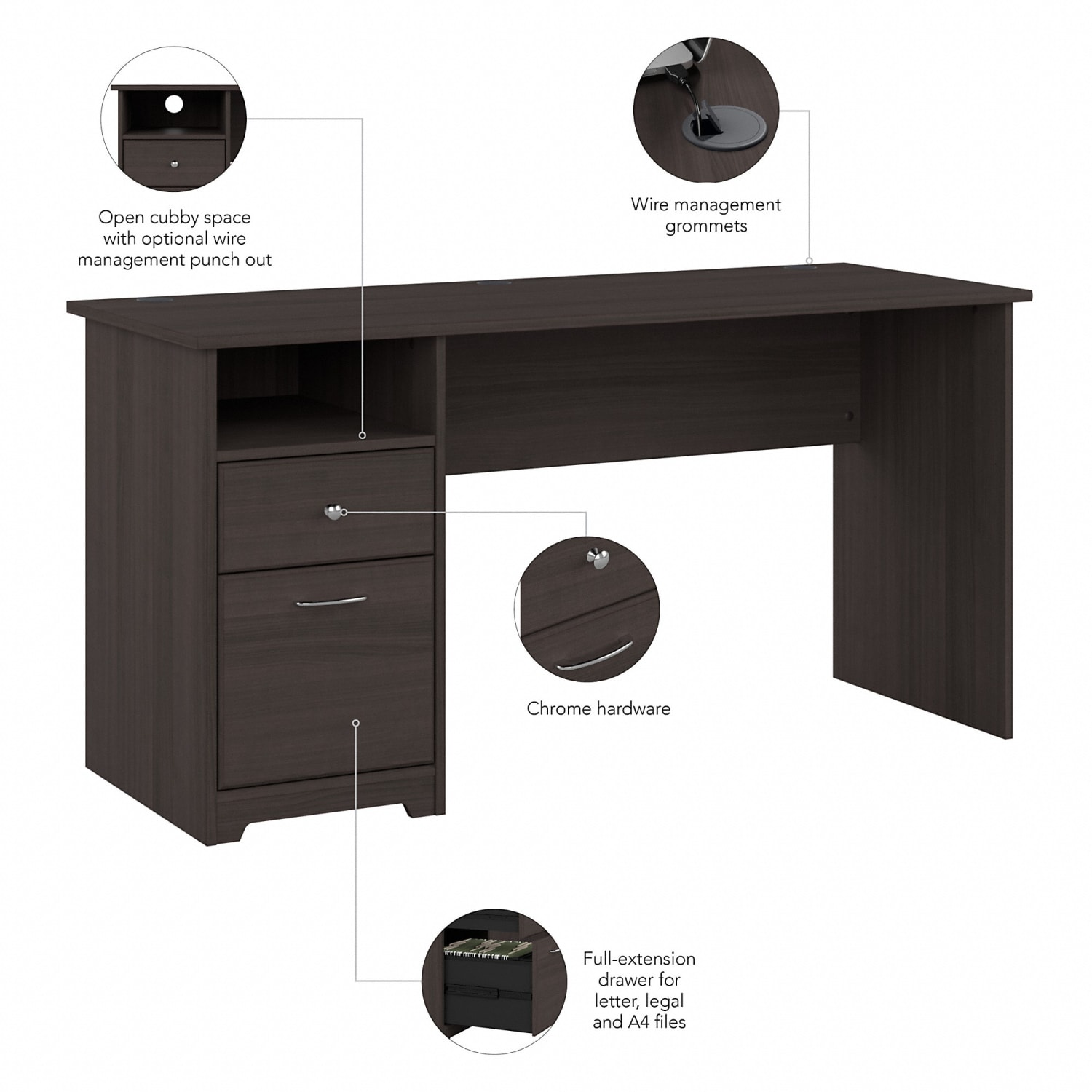 Bush Furniture Cabot 60inW Computer Desk With Drawers, Heather Gray, Standard Delivery - Image 4