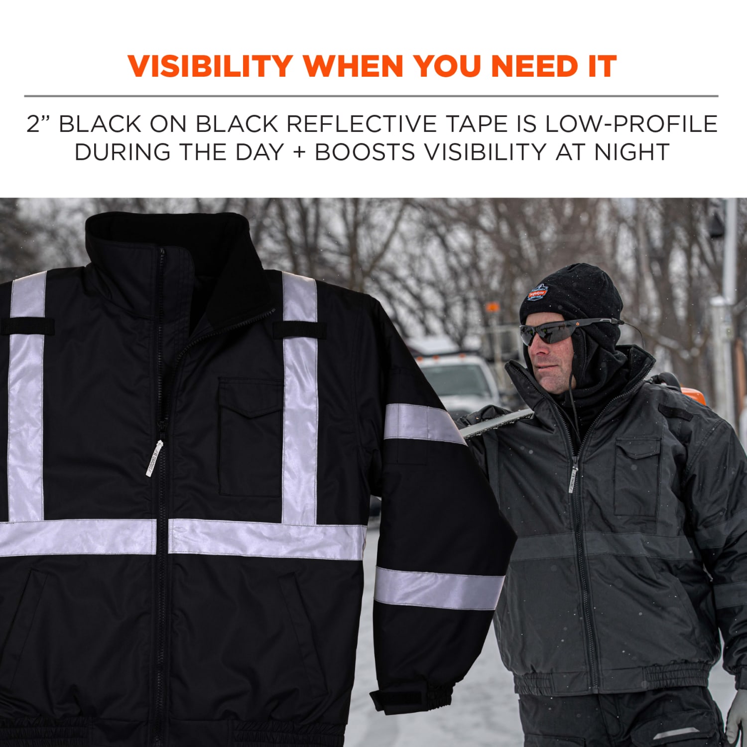 Ergodyne GloWear 8377EV Thermal-Enhanced Visibility Quilted Bomber Jacket, 3X, Black - Image 4