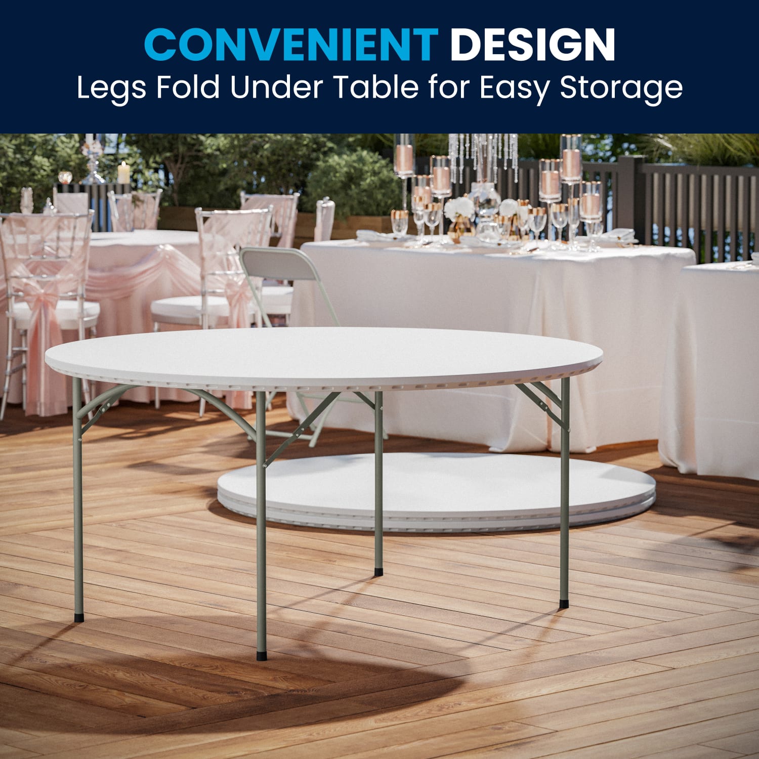 Flash Furniture Round Plastic Folding Table, 29inH x 60inW x 60inD, Granite White/Gray, RB60R - Image 4