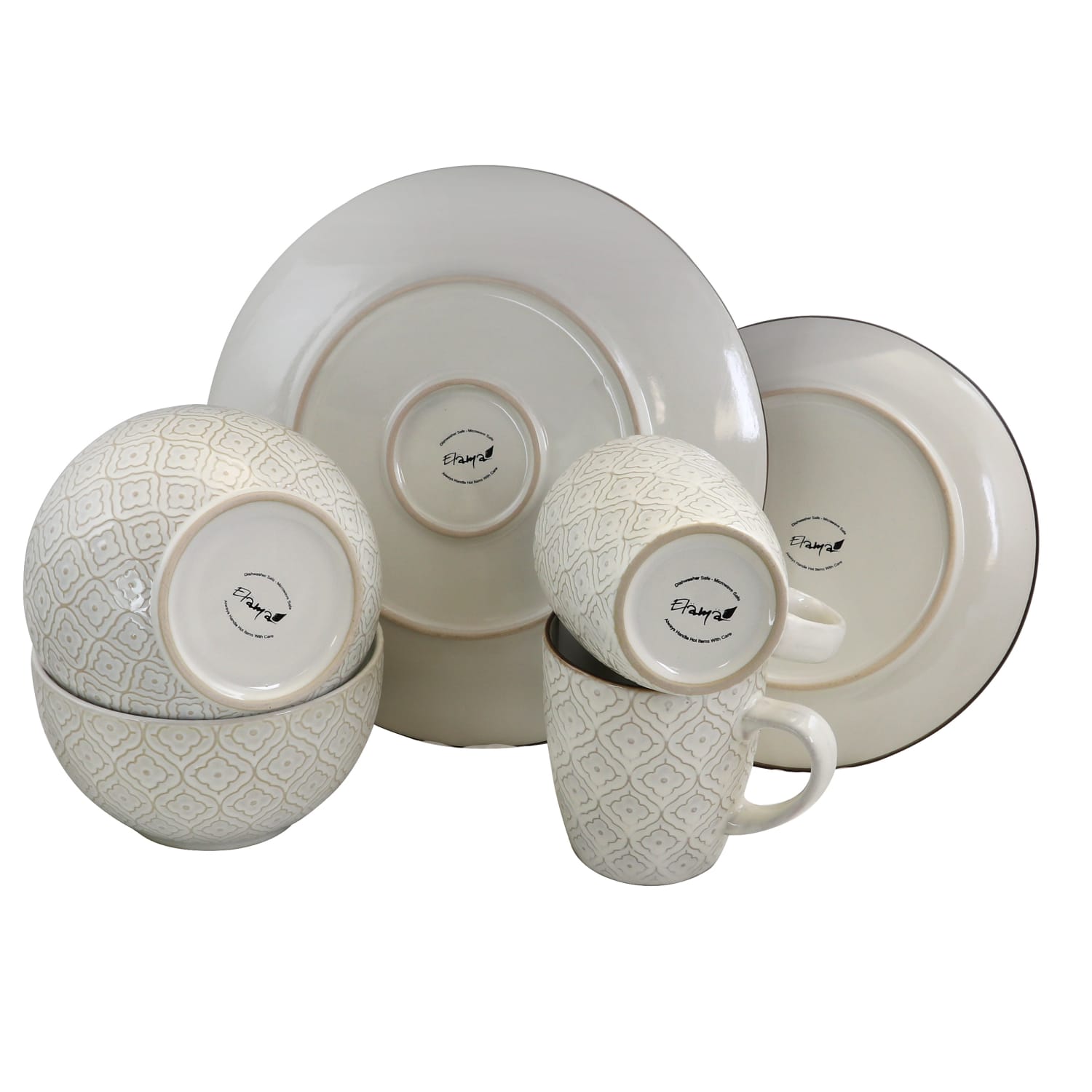 Elama 16-Piece Stoneware Dinnerware Set, White Lily - Image 3