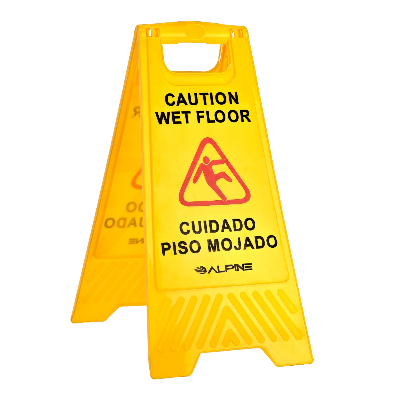 Alpine Industries Multilingual Caution Wet Floor Signs, 24-5/8in x 11-13/16in, Yellow, Pack Of 10 Signs - Image 3