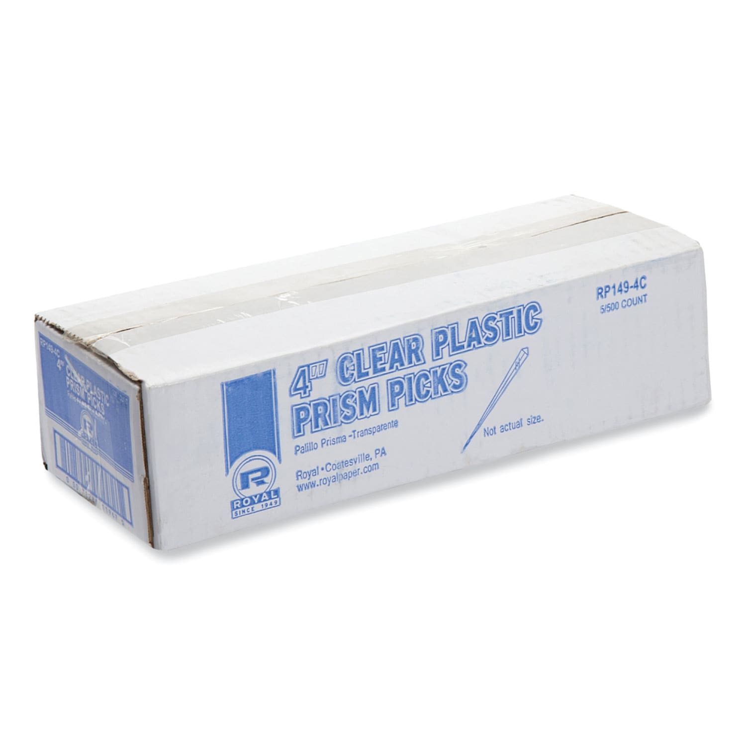 AmerCareRoyal Prism Picks, 4in, Clear, Box Of 500 Picks, Carton of 5 Boxes