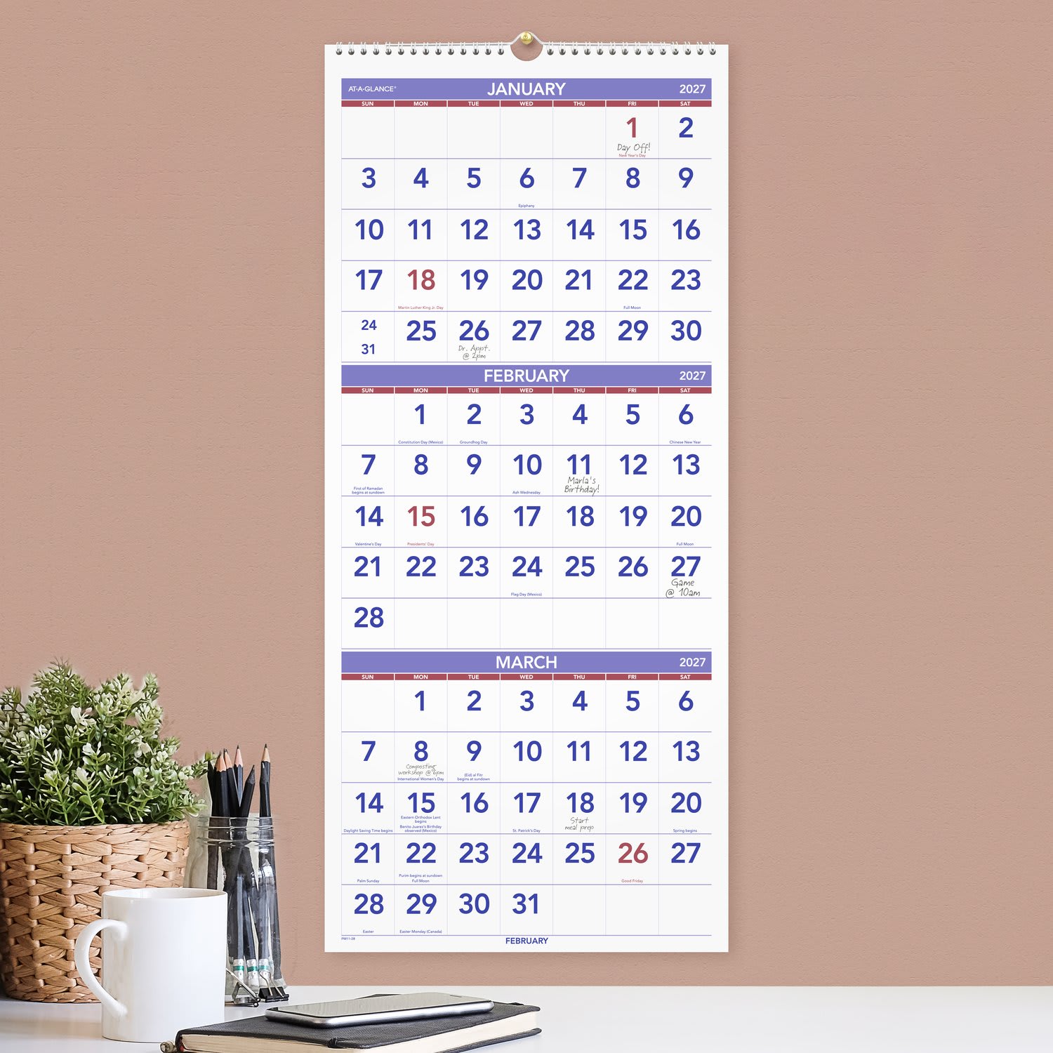 AT-A-GLANCE 2027 Three Month Reference Vertical Wall Calendar, Large, 12in x 27in - Image 4
