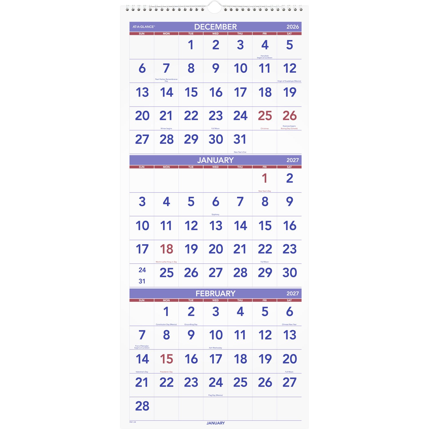 AT-A-GLANCE 2027 Three Month Reference Vertical Wall Calendar, Large, 12in x 27in - Image 6