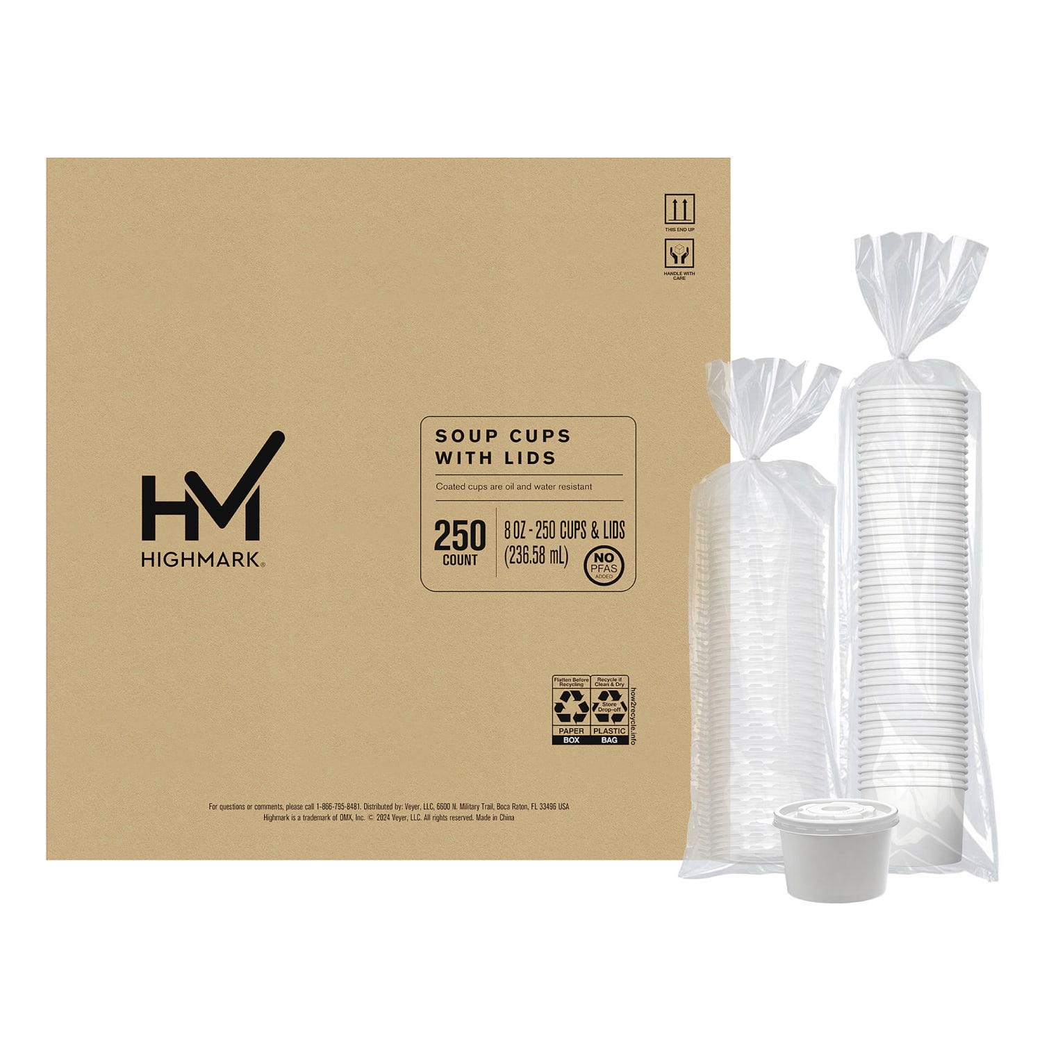 Highmark Paper Soup Cups With Lids, 8 oz, White, Case Of 250 - Image 3
