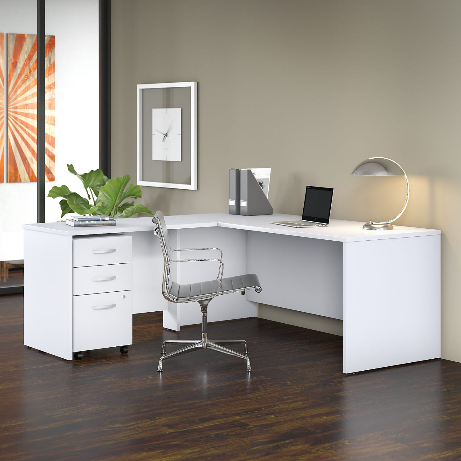 Bush Business Furniture Studio C 72inW L-Shaped Corner Desk With Mobile File Cabinet And Return, White, Standard Delivery - Image 3