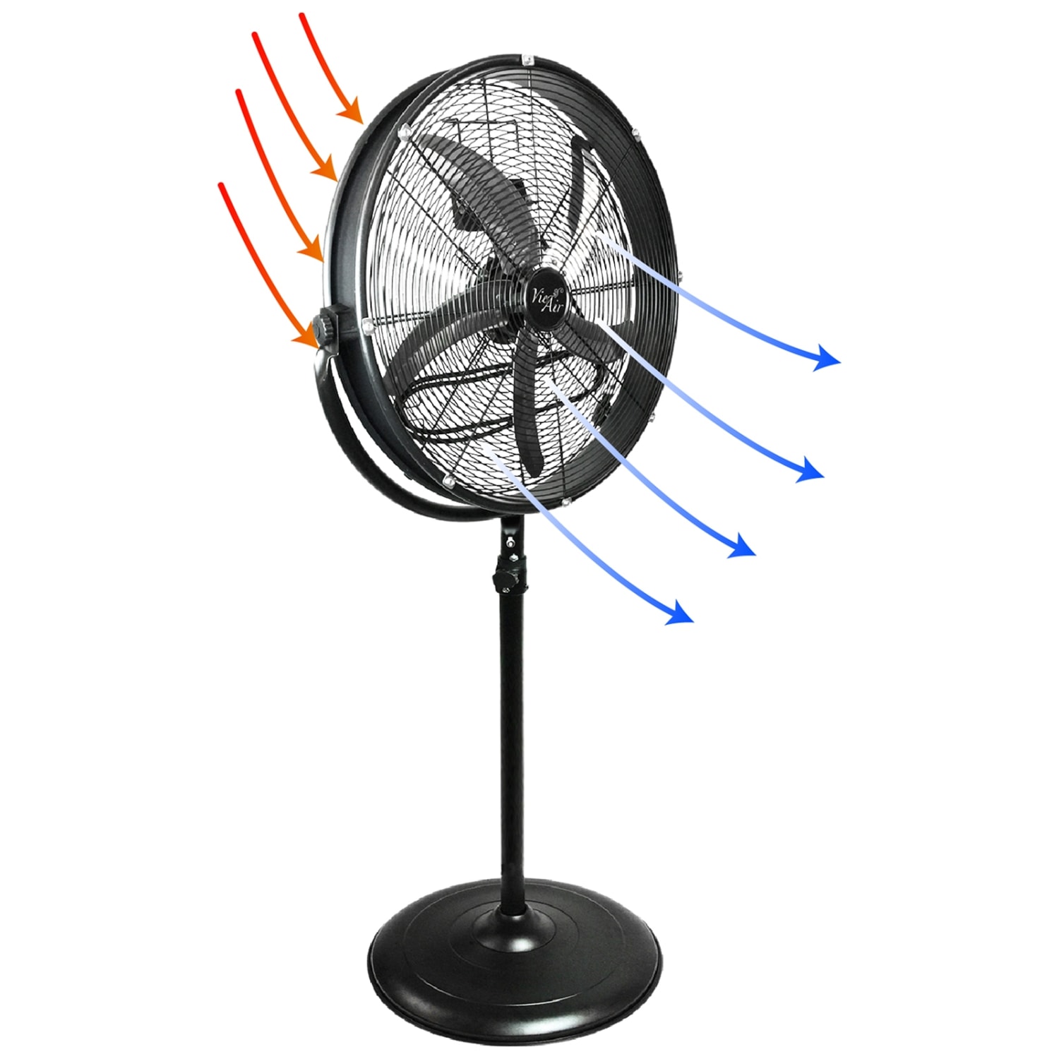 Vie Air 20in 3-Speed High-Velocity Pedestal Drum Fan, 53inH x 25inW x 19inD, Black - Image 4
