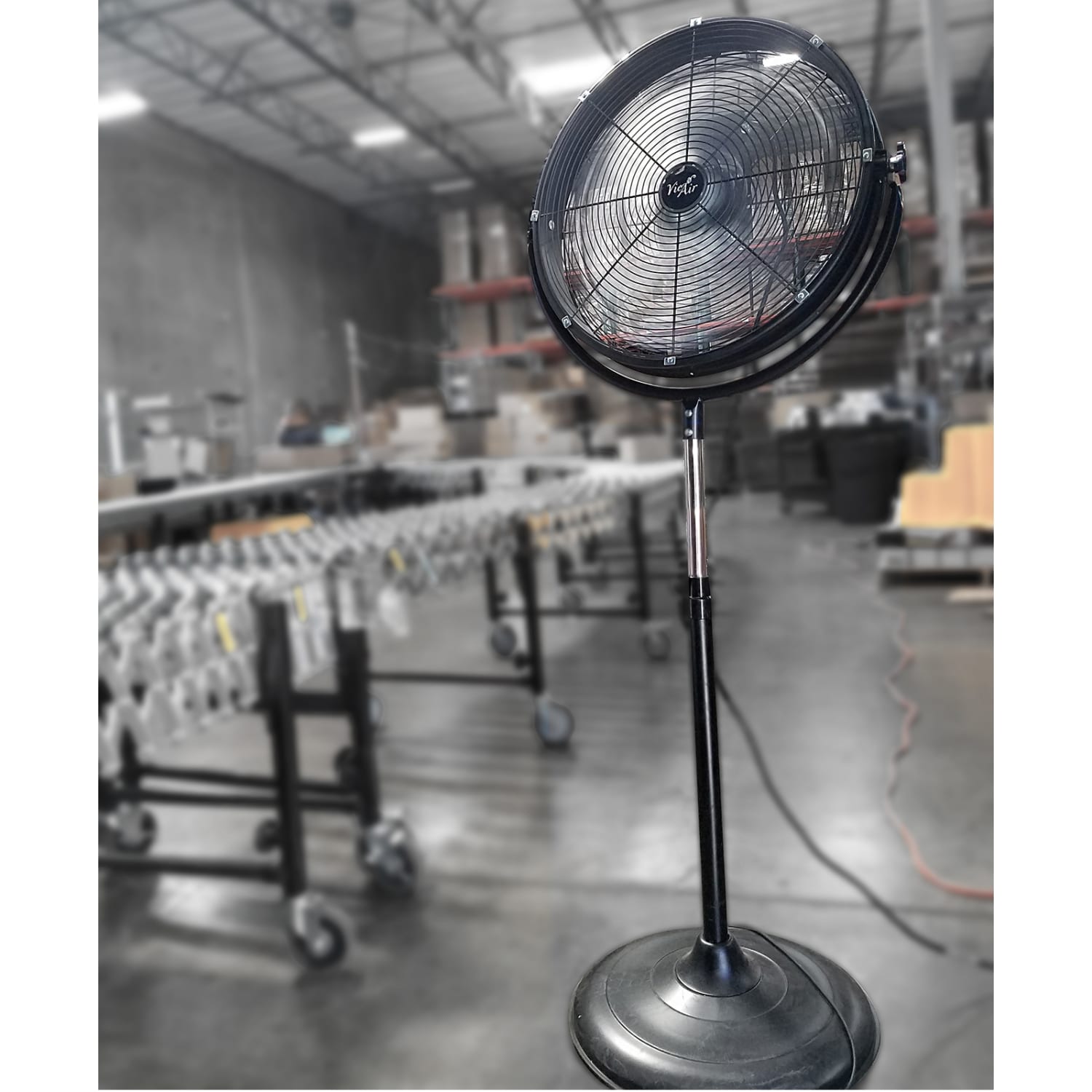 Vie Air 20in 3-Speed High-Velocity Pedestal Drum Fan, 53inH x 25inW x 19inD, Black - Image 5