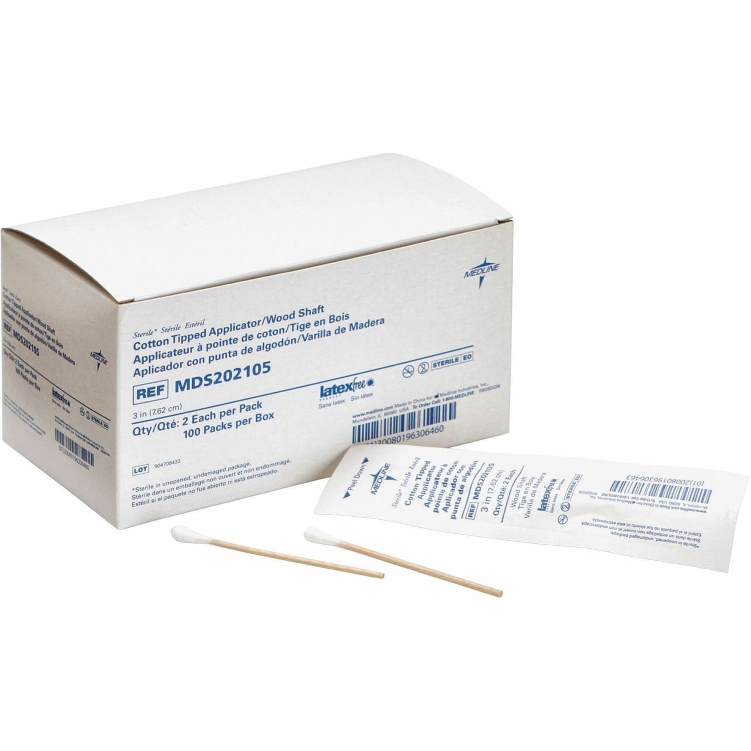 Medline Cotton Tip Applicators, 3in, Sterile, White, Box Of 200 - Image 3