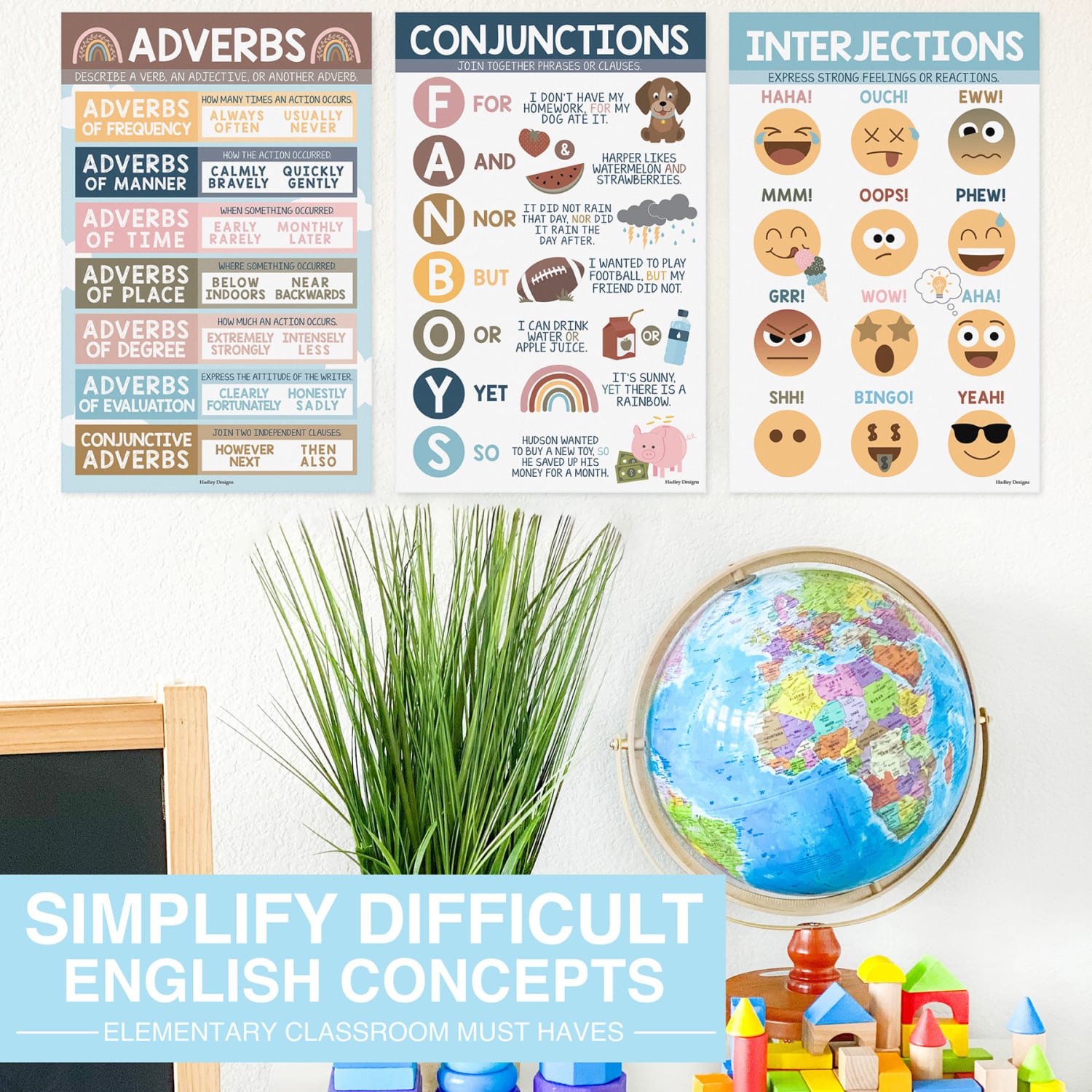 Hadley Designs Laminated Posters, Boho Parts Of Speech Language Arts and Grammar, Set Of 12 - Image 5