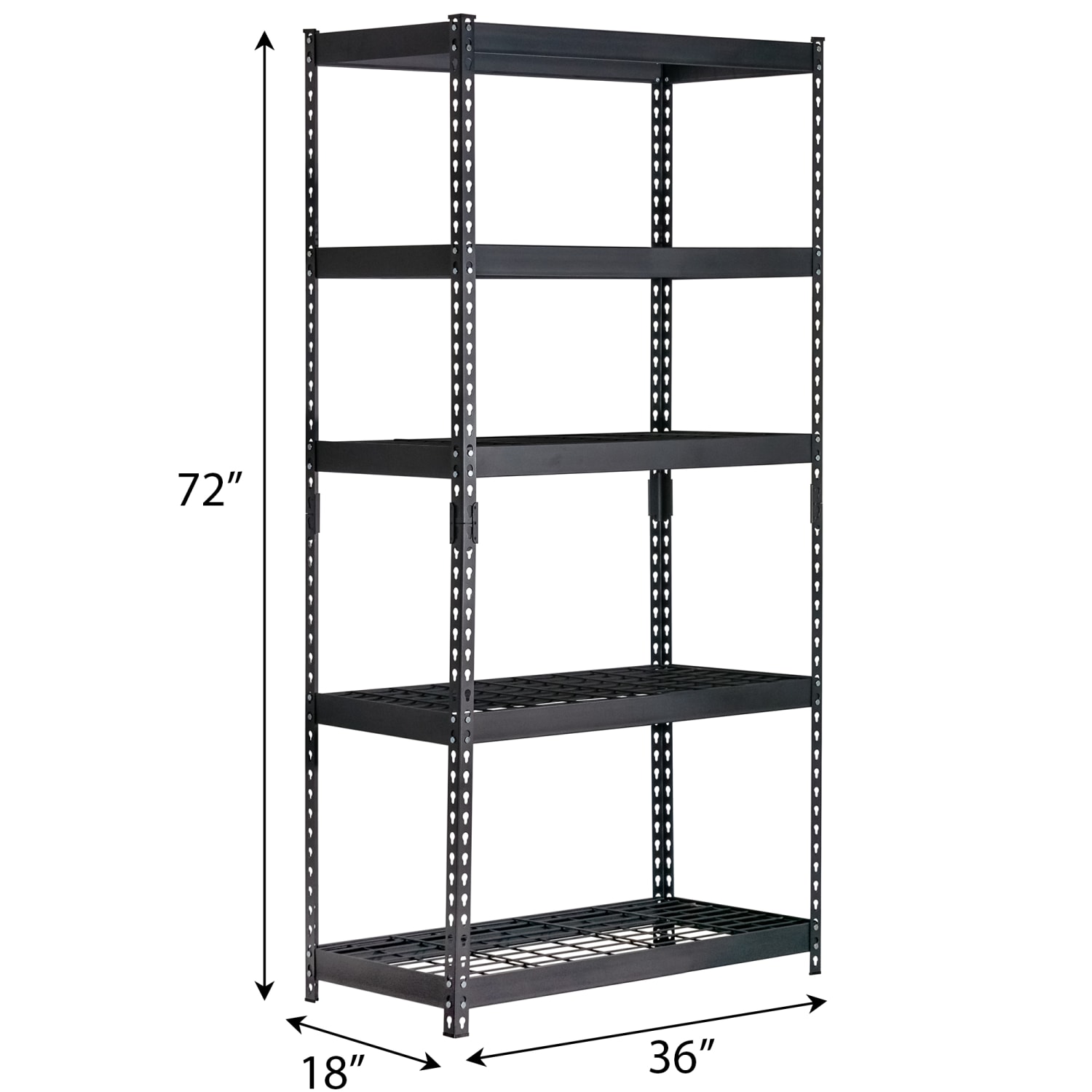 Edsal Muscle Rack Heavy Duty Boltless Steel Shelving Unit With Wire Decking, 5-Shelf, 72inH x 36inW x 18inD, Black - Image 4