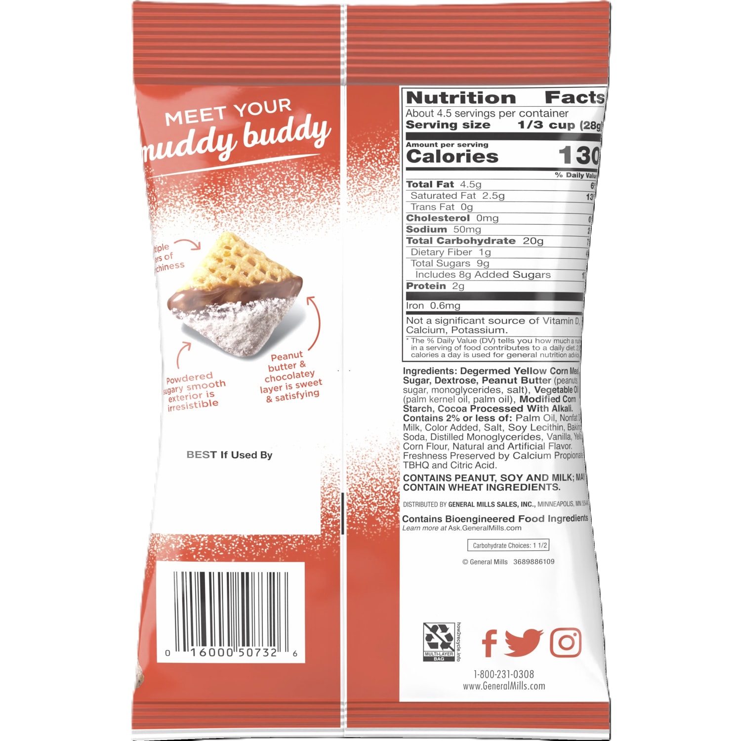 Chex Mix Peanut Butter & Chocolate Muddy Buddies Snack Mix, 4.5 Oz, Pack Of 7 Snack Bags - Image 3