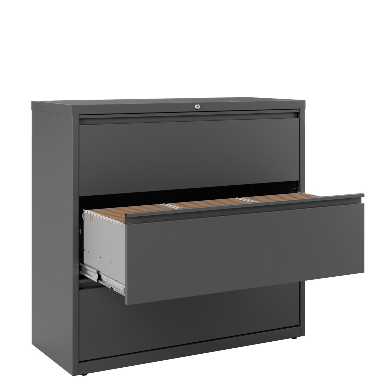 WorkPro 42inW x 18-5/8inD Lateral 3-Drawer File Cabinet, Charcoal - Image 6