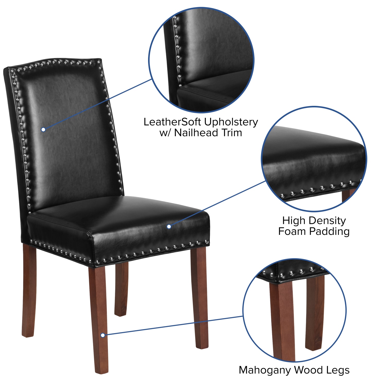 Flash Furniture Hercules Hampton Hill Parsons Chair With Nail Trim, Black/Wood Grain - Image 10