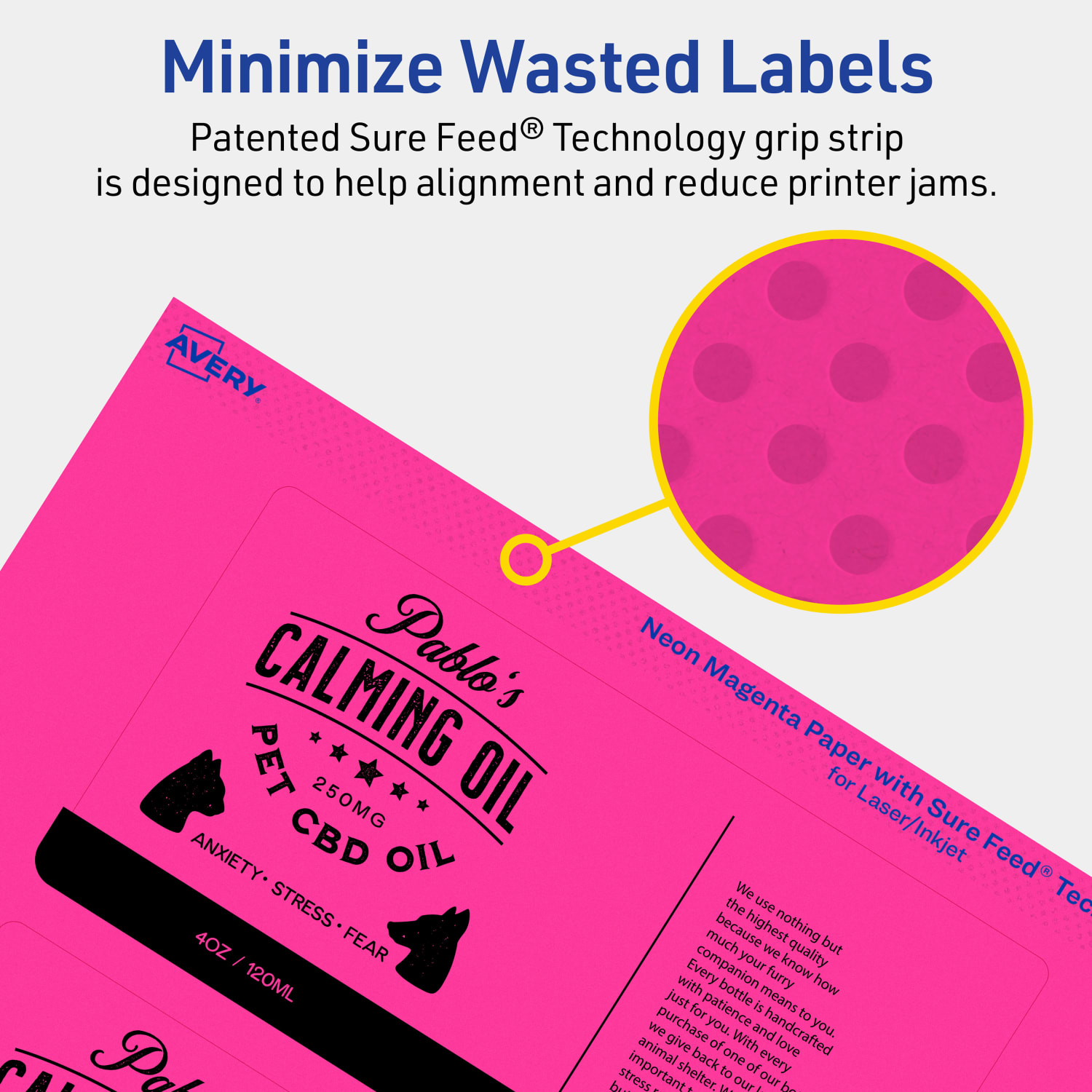Avery Print-To-The-Edge Labels With Sure Feed Technology, 94249-NMP10, Rectangle, 3in x 6in, Matte Neon Magenta, Pack of 30 - Image 5