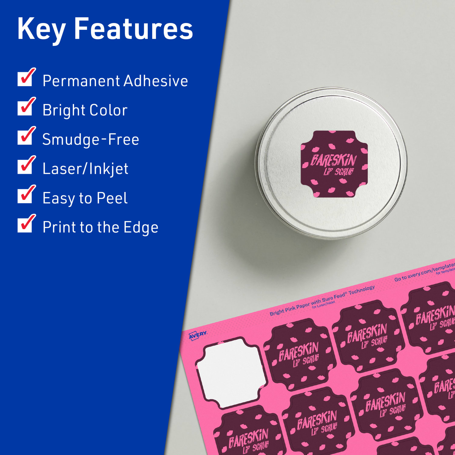 Avery Print-To-The-Edge Labels With Sure Feed Technology, 94110-BPP40, Square Scalloped, 1-5/8in x 1-5/8in, Matte Bright Pink, Pack of 800 - Image 3