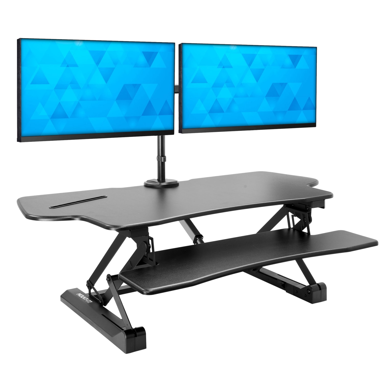 Mount-It! 33inW Large Electric Adjustable Height Sit-Stand Desk Converter With Dual Monitor Mount, Black - Image 3