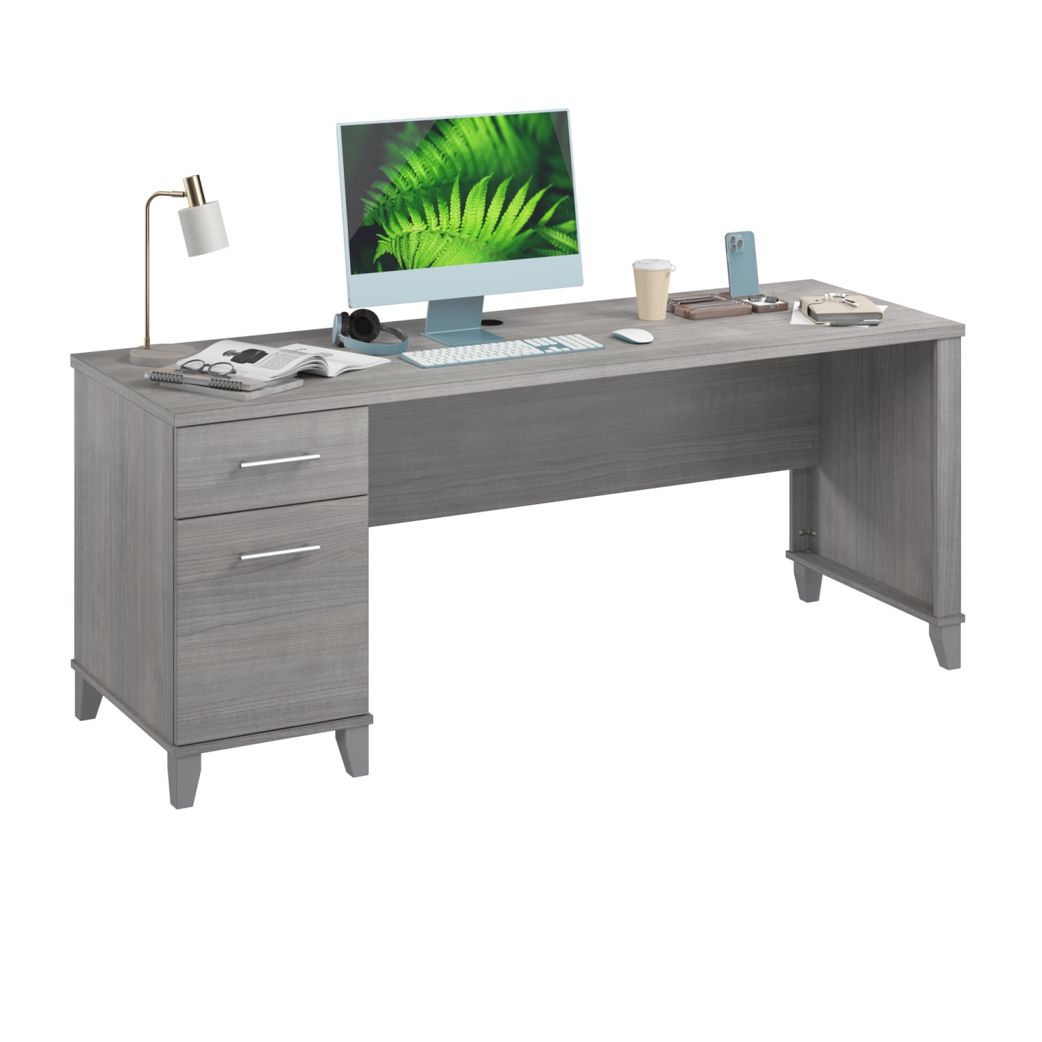 Bush Furniture Somerset Office 72inW Computer Desk With Drawers, Platinum Gray, Standard Delivery - Image 3