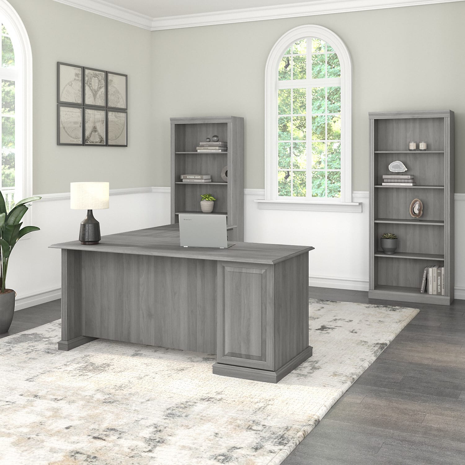 Bush Business Furniture Saratoga 66inW L-Shaped Corner Desk And Bookcase Set, Modern Gray, Standard Delivery - Image 3