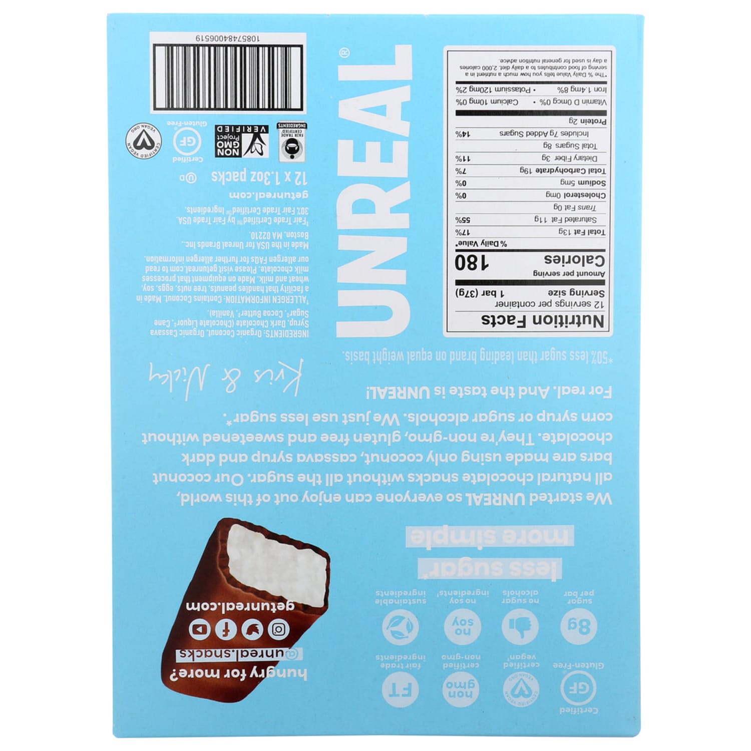 Unreal Dark Chocolate Coconut Bars, 1.3 Oz, Total Qty 12 - Image 3