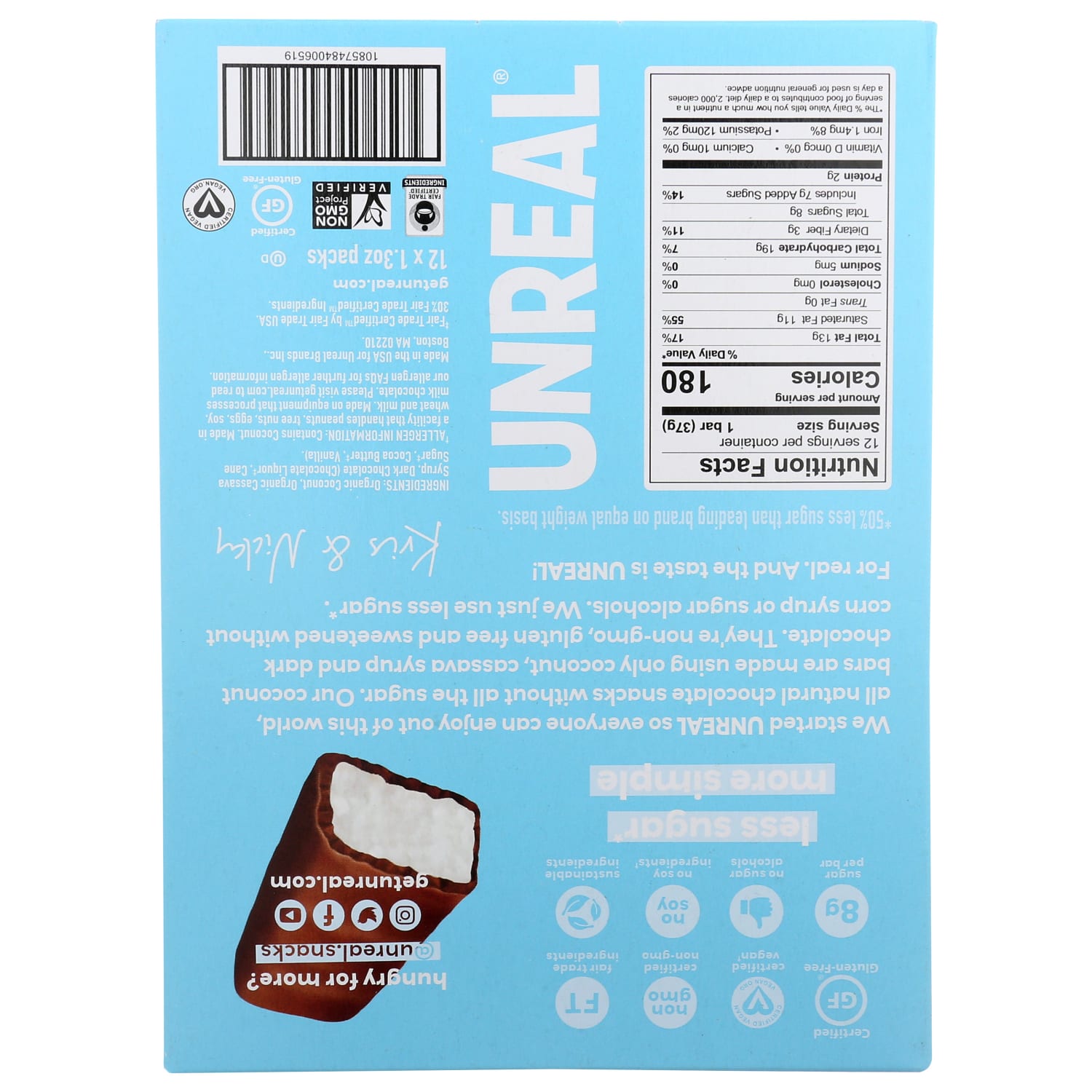 Unreal Dark Chocolate Coconut Bars, 1.3 Oz, Total Qty 12 - Image 6