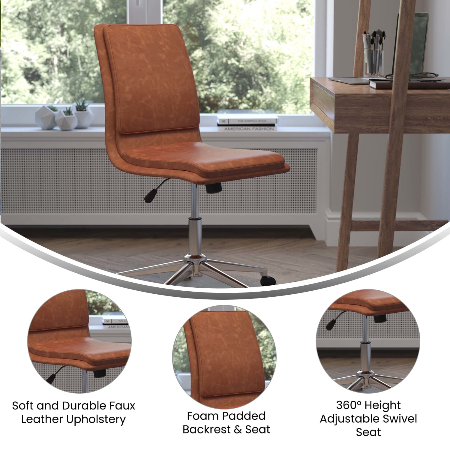 Flash Furniture Madigan Faux Leather MidBack Armless Swivel Task Office Chair Brown PopularChairscom Flash Furniture Madigan Faux Leather Mid Back Armless Swivel Task Office Chair Brown PopularChairscom