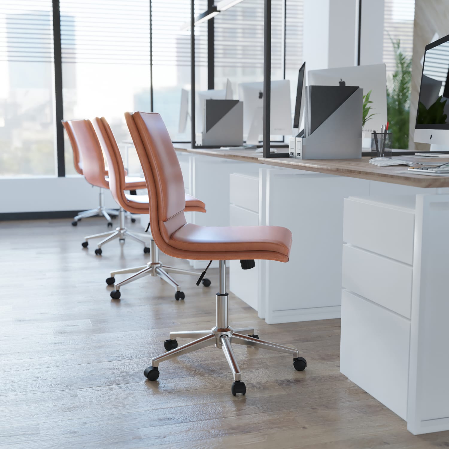 Flash Furniture Madigan Faux Leather Mid Back Armless Swivel Task Office Chair Brown PopularChairscom
