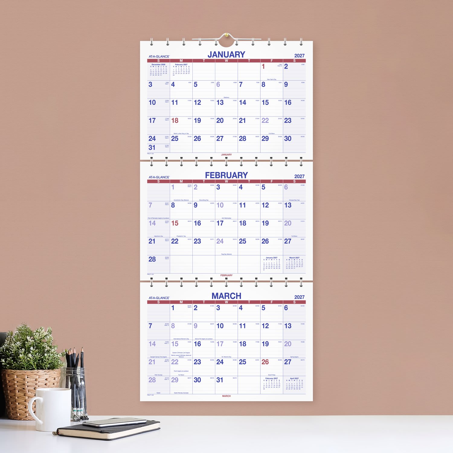 AT-A-GLANCE 2027 Move-A-Page Three Month Wall Calendar, Large, 12in x 27in - Image 3