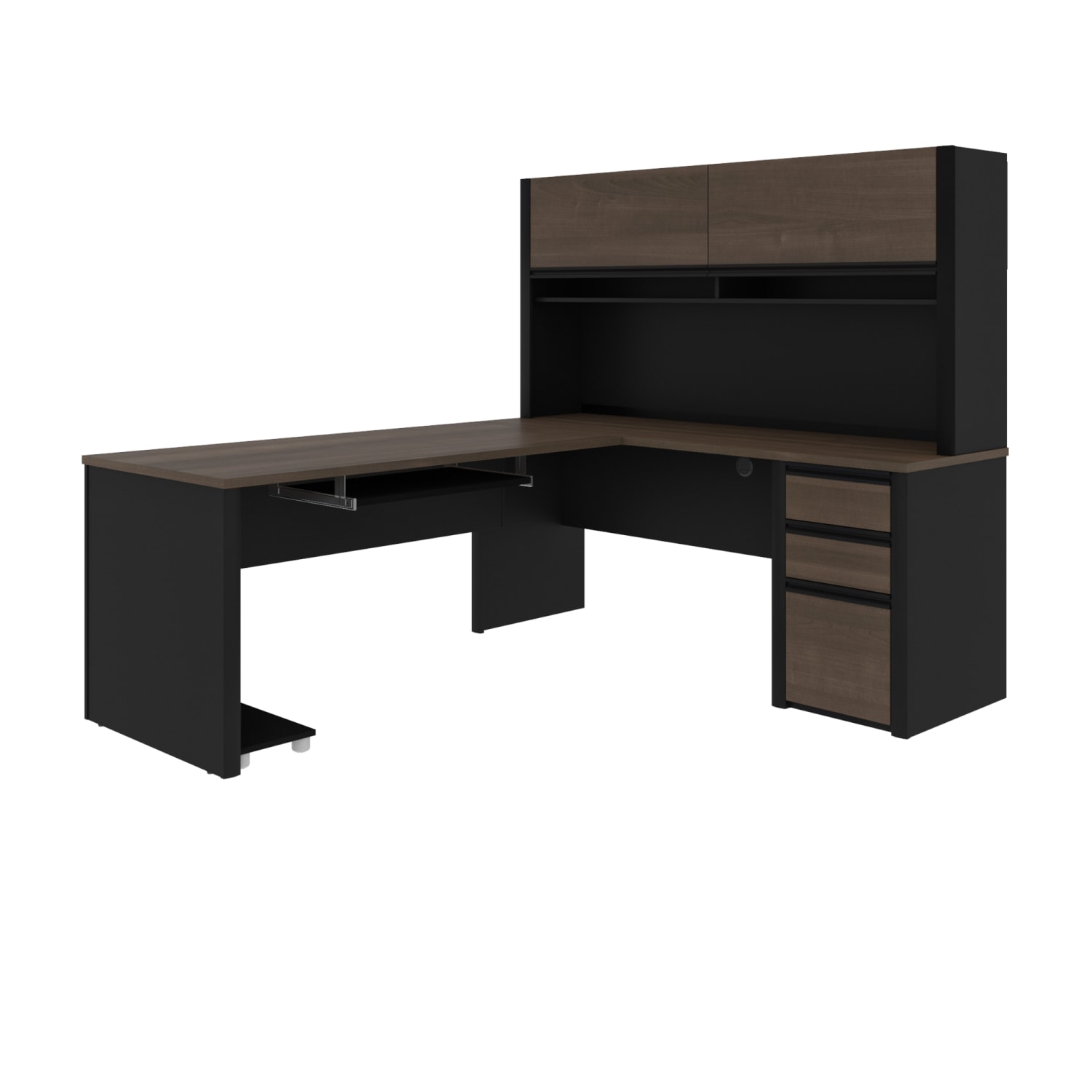 Bestar Connexion 72inW L-Shaped Corner Desk With Hutch And Pedestal, Antigua/Black - Image 3