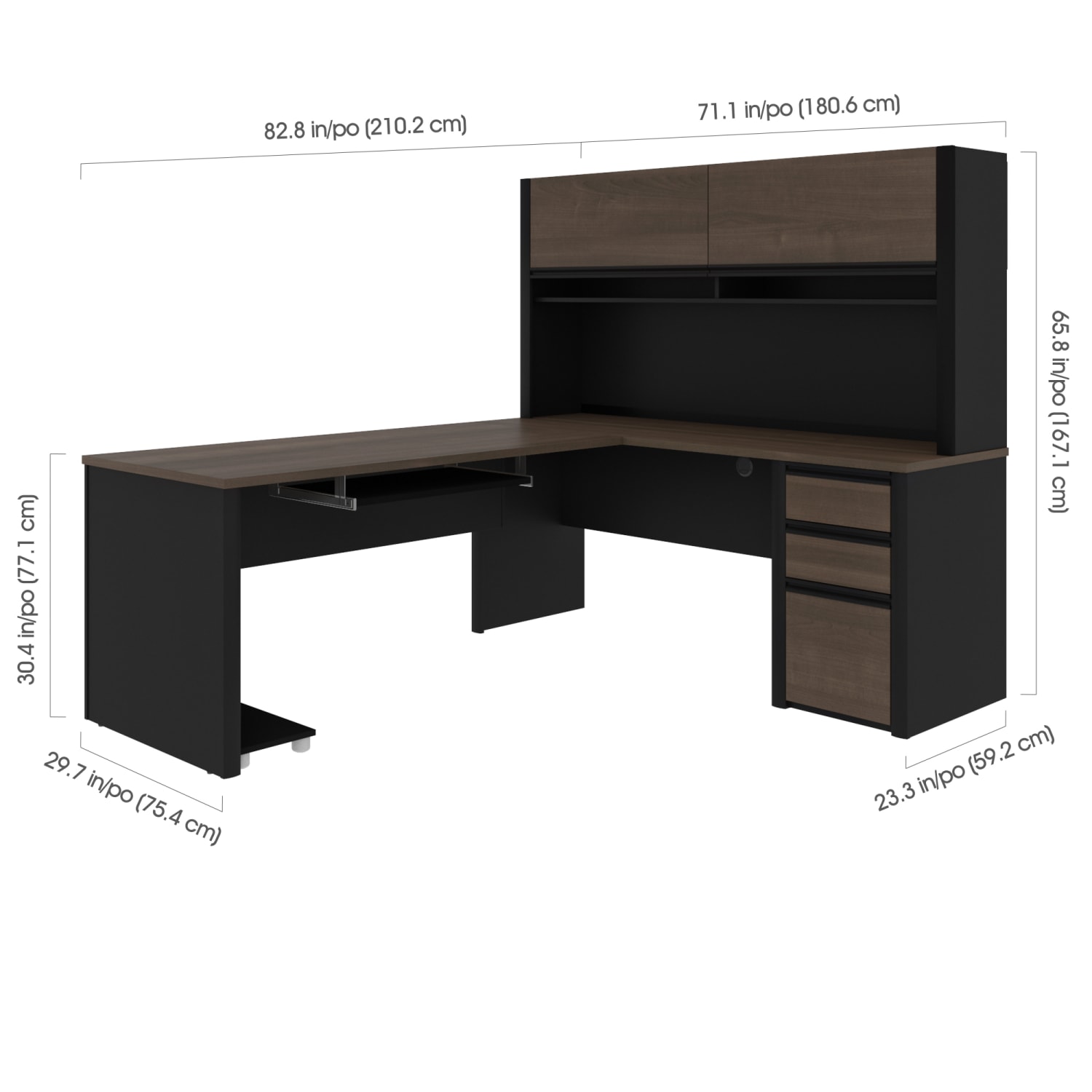 Bestar Connexion 72inW L-Shaped Corner Desk With Hutch And Pedestal, Antigua/Black - Image 5