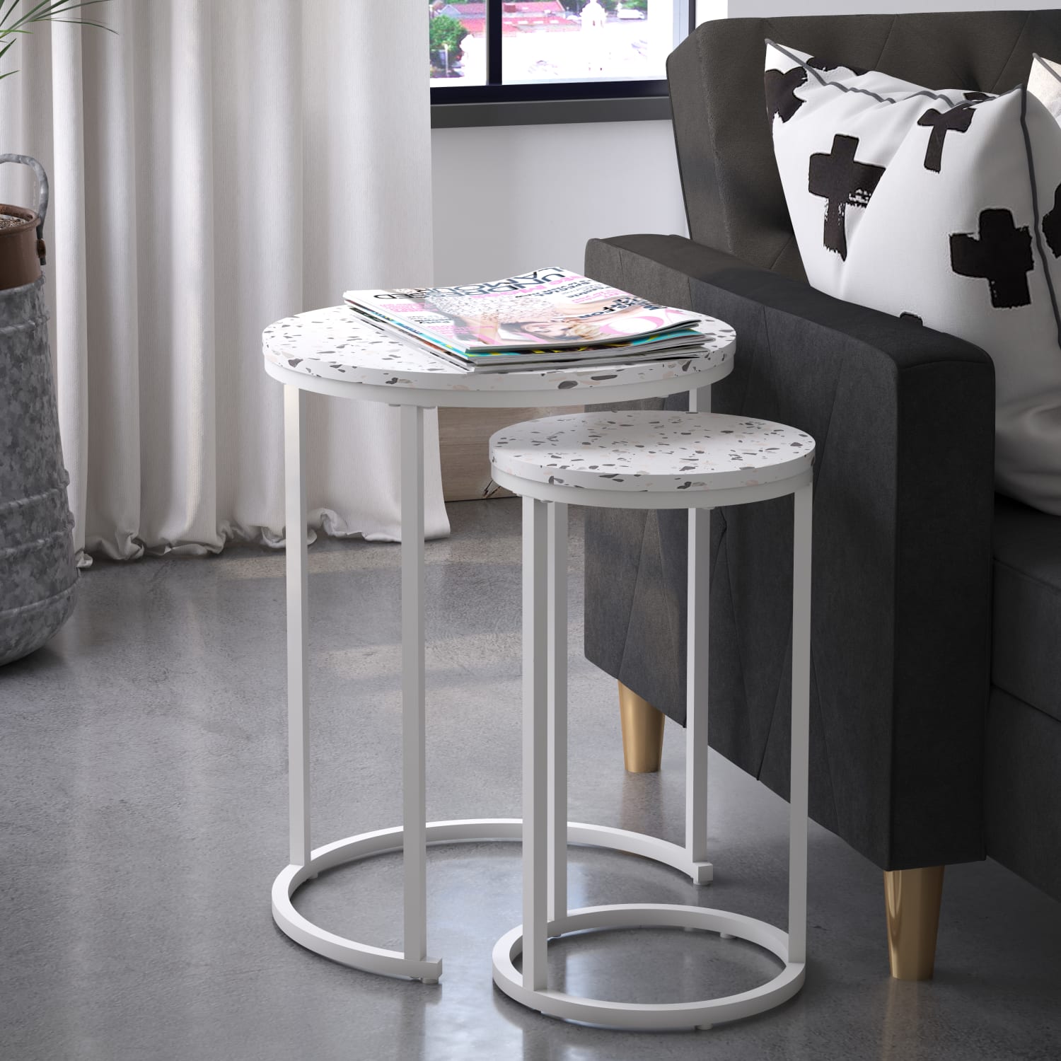 Ameriwood Home Amelia Nesting Tables, 22-13/16inH x 18-1/16inW x 18-1/16inD, White/Terrazzo, Set Of 2 Tables - Image 5
