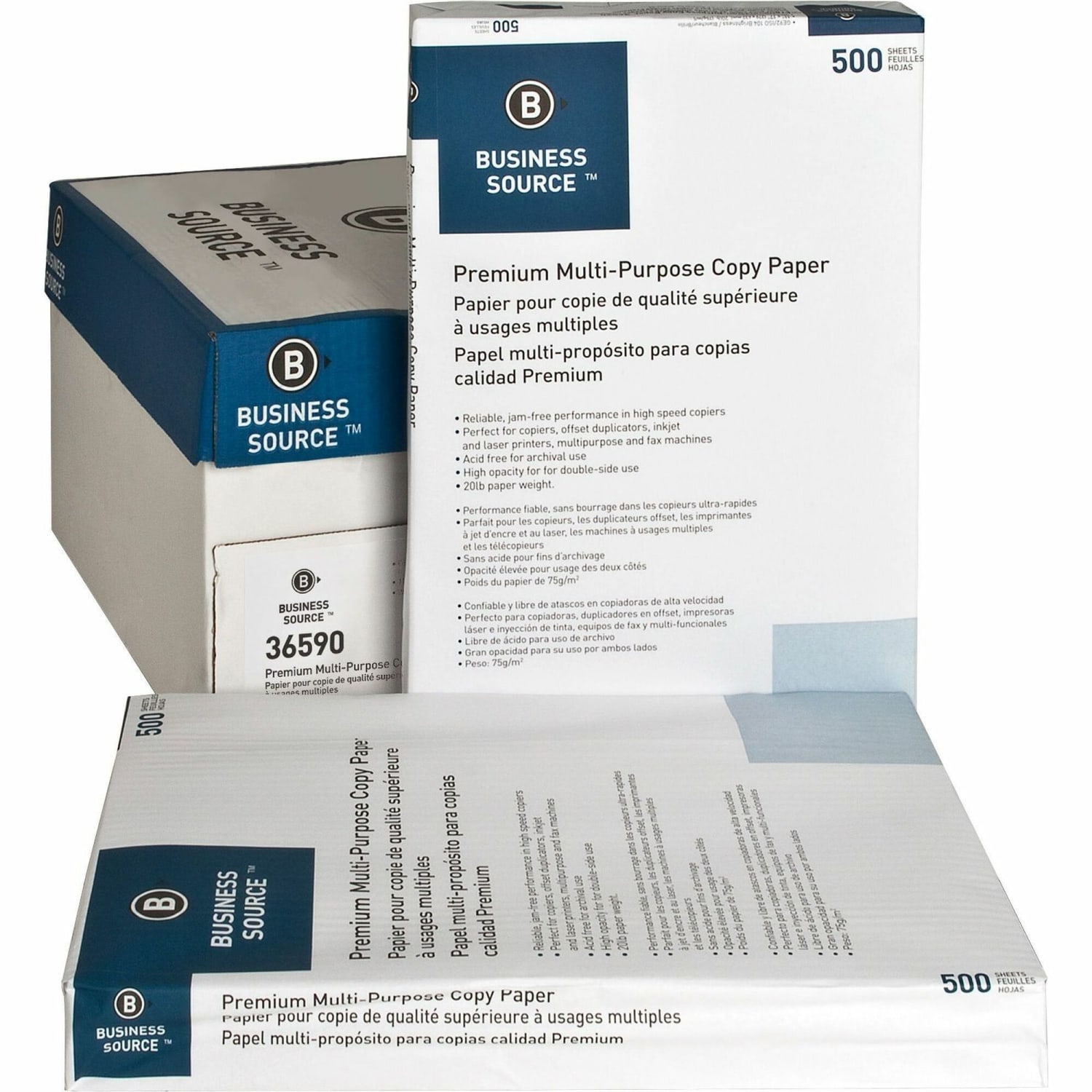 Business Source Premium Multi-Use Printer & Copy Paper, 5 Reams, White, Ledger (11in x 17in), 2500 Sheets Per Case, 20 Lb, 92 Brightness