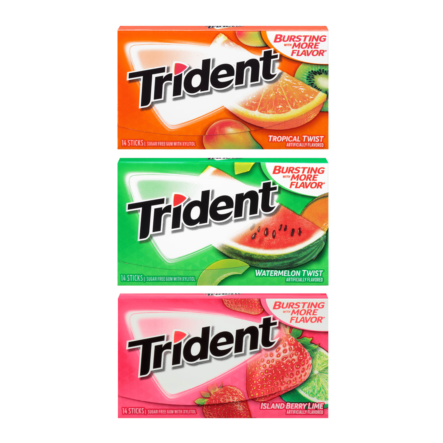 Trident Sugar-Free Gum, Fruit, 14 Pieces Per Pack, Case Of 20 Packs - Image 5
