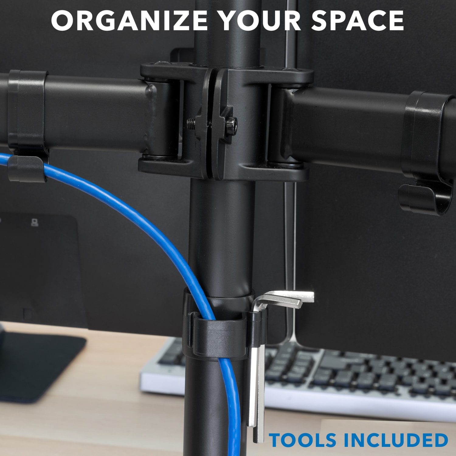 Mount-It! MI-1752 Dual Monitor Desk Mount For 13 - 27in Monitors, 17-1/4inH x 34inW x 5-1/2inD, Black - Image 3