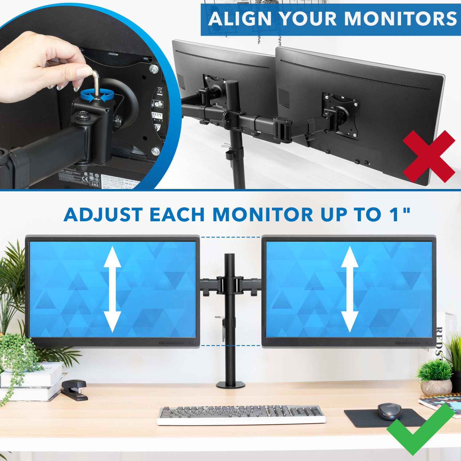 Mount-It! MI-1752 Dual Monitor Desk Mount For 13 - 27in Monitors, 17-1/4inH x 34inW x 5-1/2inD, Black - Image 4