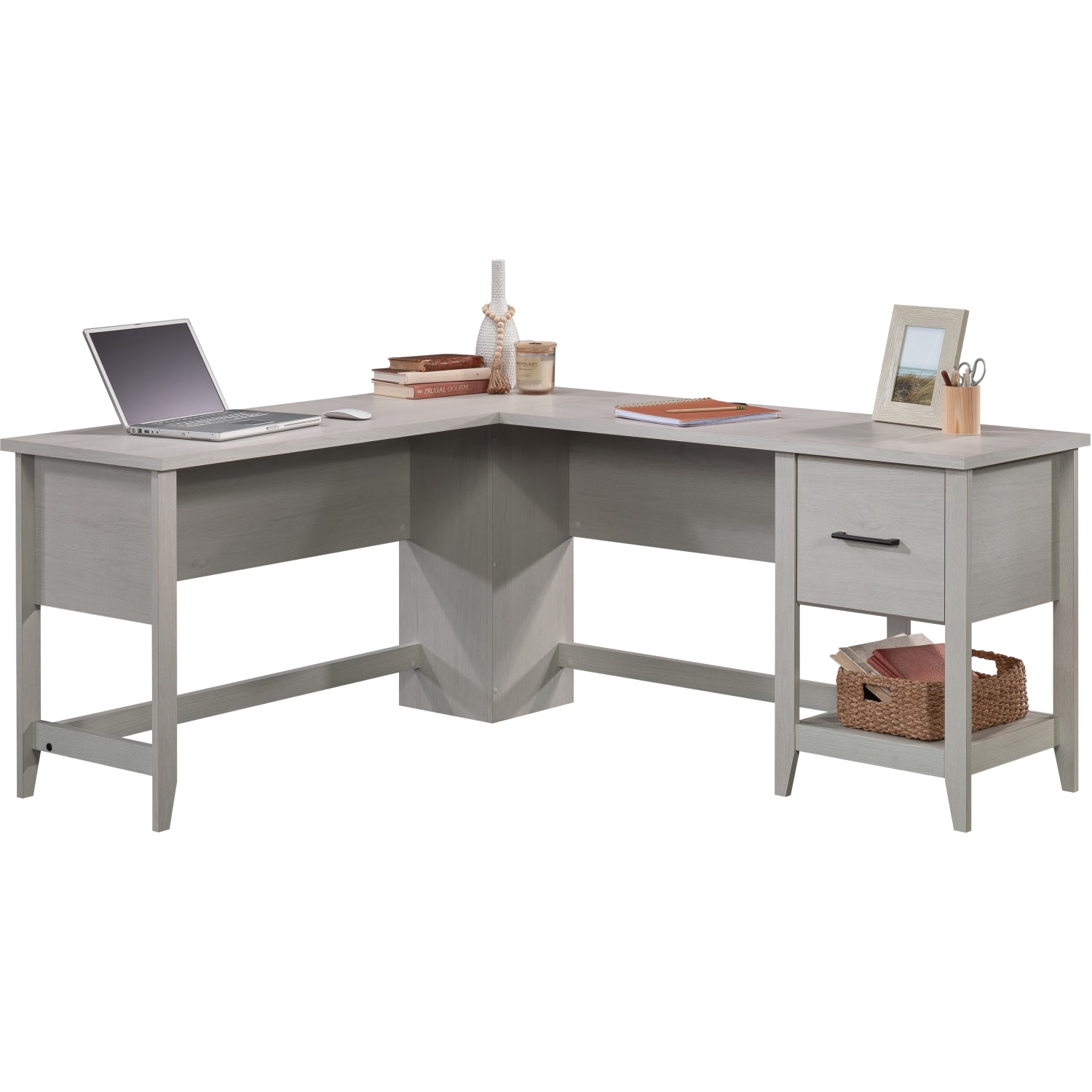 Sauder Summit Station 67inW L-Shaped Corner Desk, Glacier Oak - Image 3