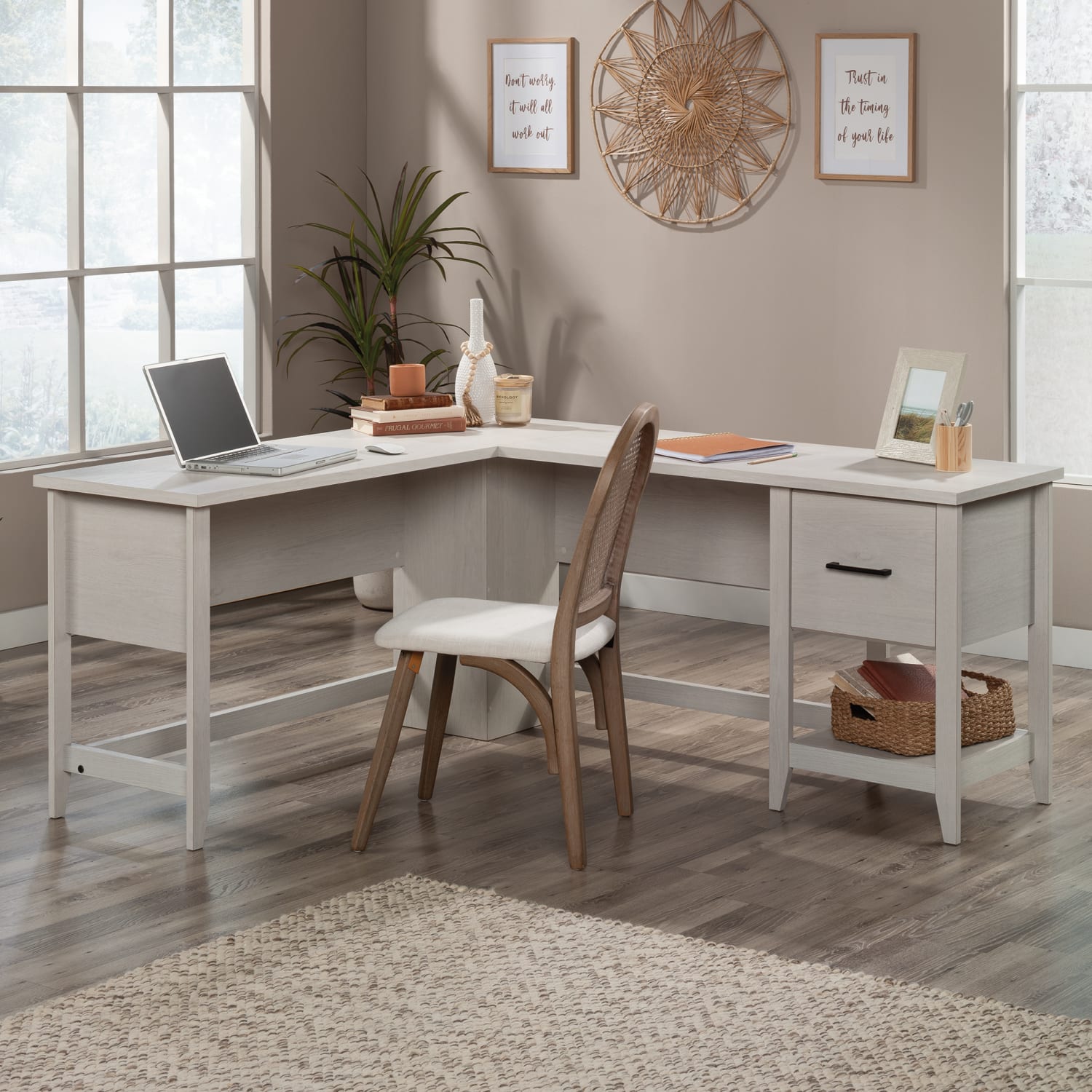 Sauder Summit Station 67inW L-Shaped Corner Desk, Glacier Oak - Image 4